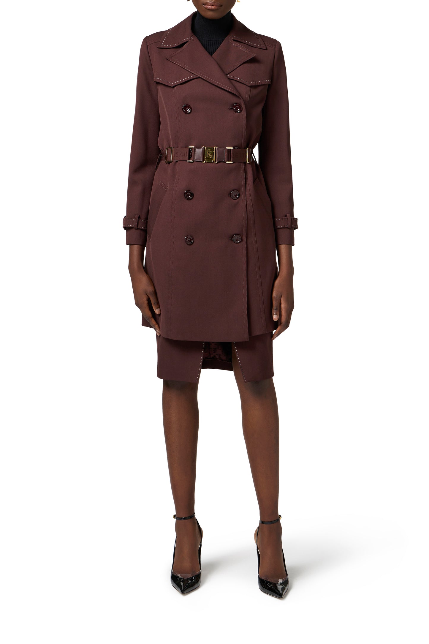 Cotton trench coat with topstitching