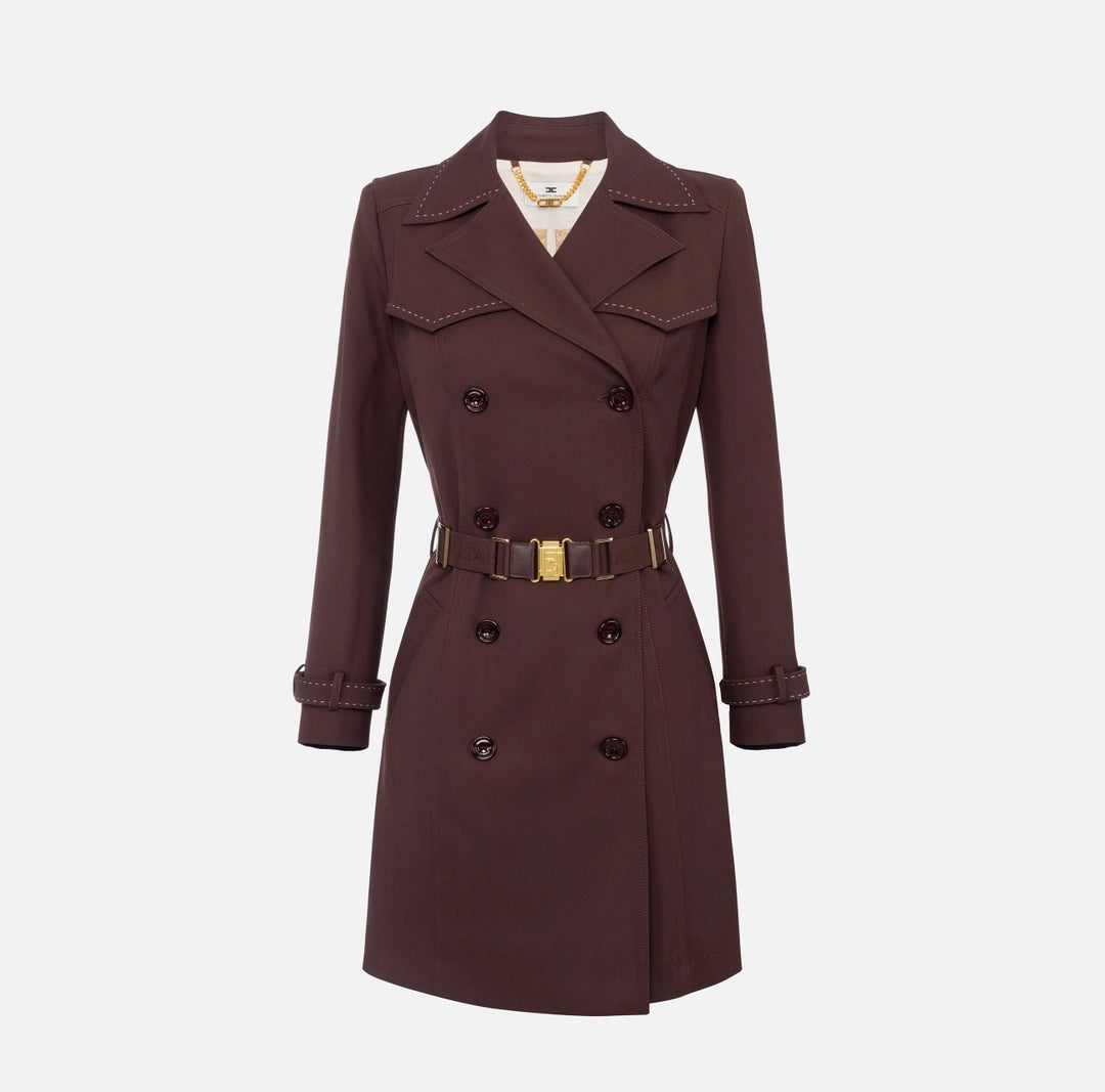 Cotton trench coat with topstitching