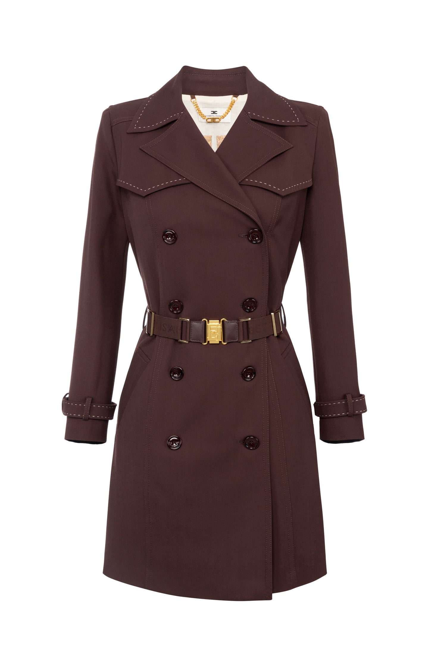 Cotton trench coat with topstitching