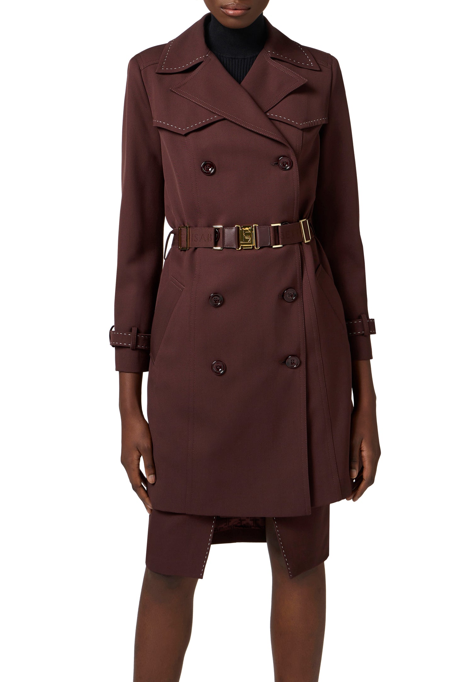 Cotton trench coat with topstitching