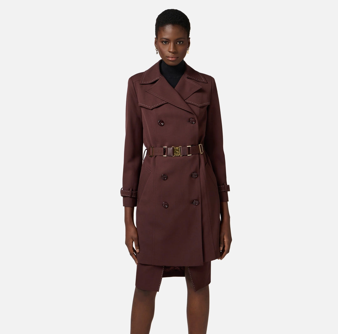 Cotton trench coat with topstitching