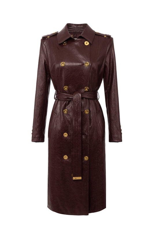 Crackled leather-effect trench coat