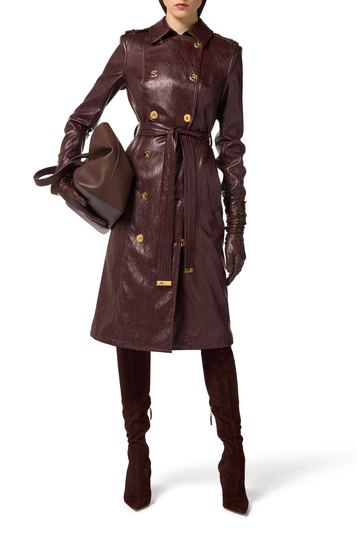Crackled leather-effect trench coat