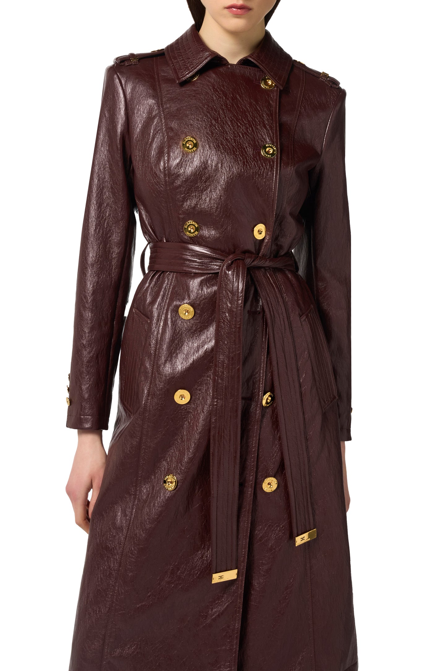 Crackled leather-effect trench coat