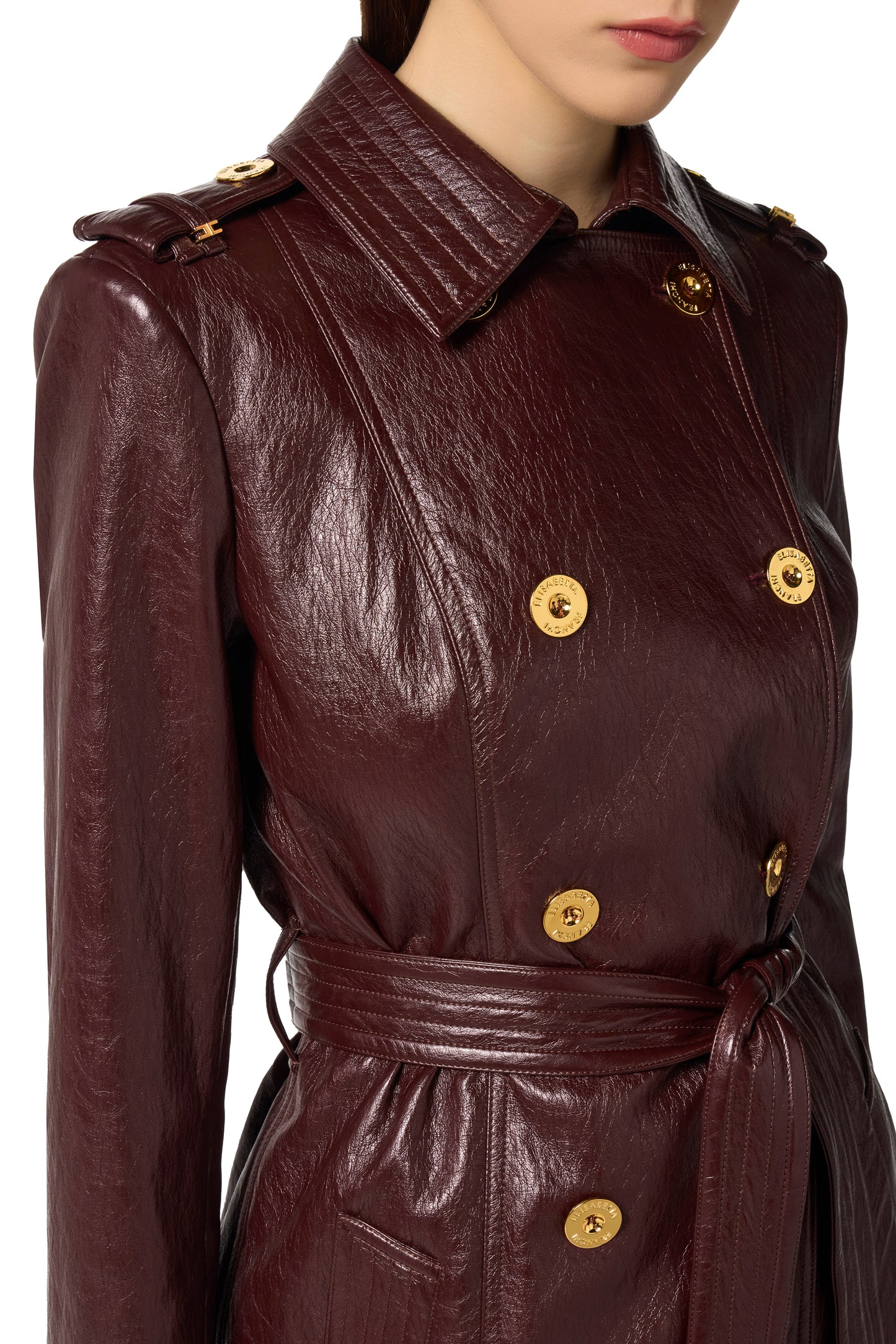 Crackled leather-effect trench coat