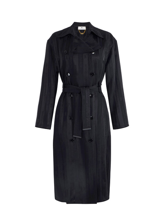 Satin trench coat with jacquard stripes