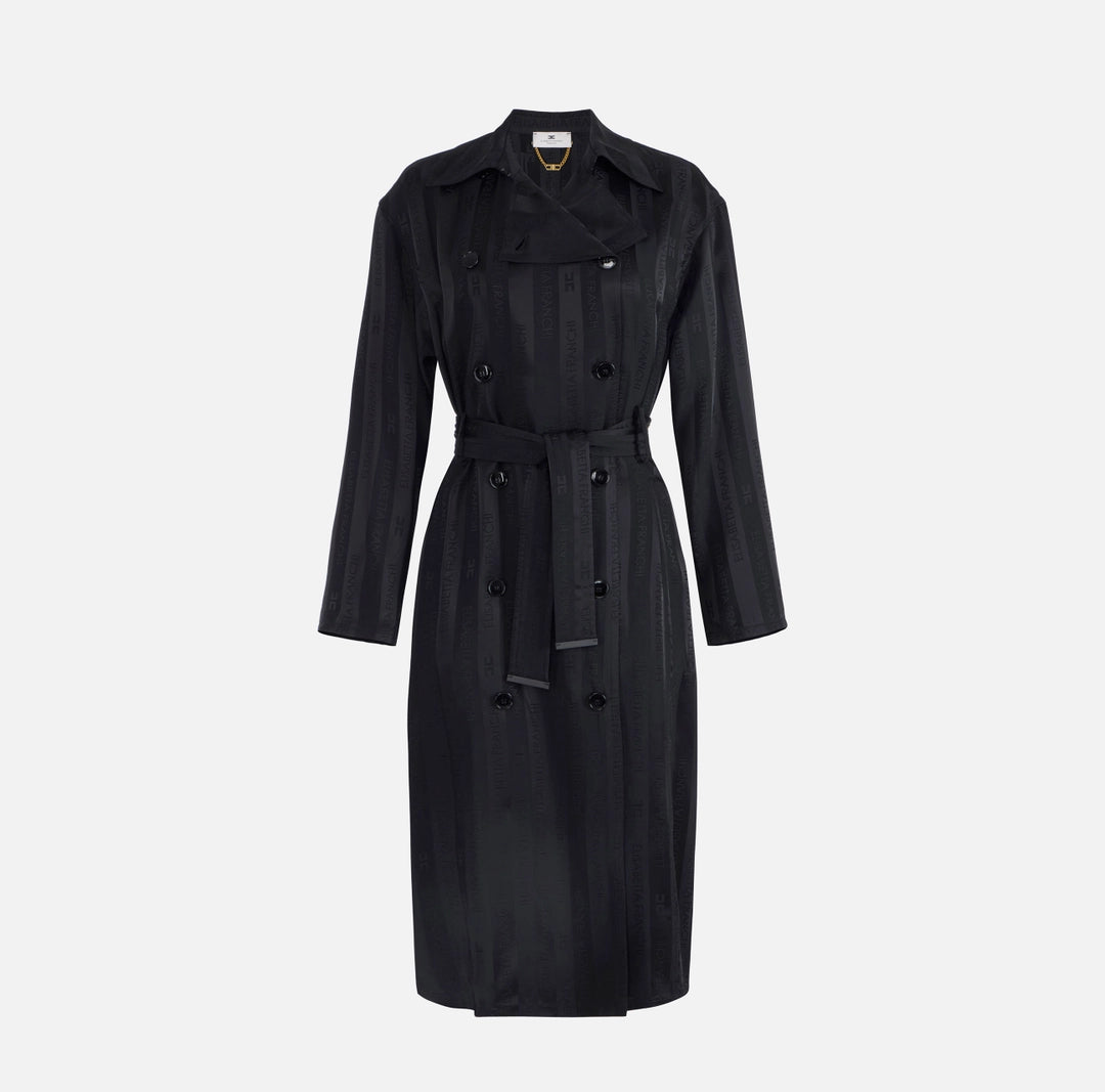 Satin trench coat with jacquard stripes
