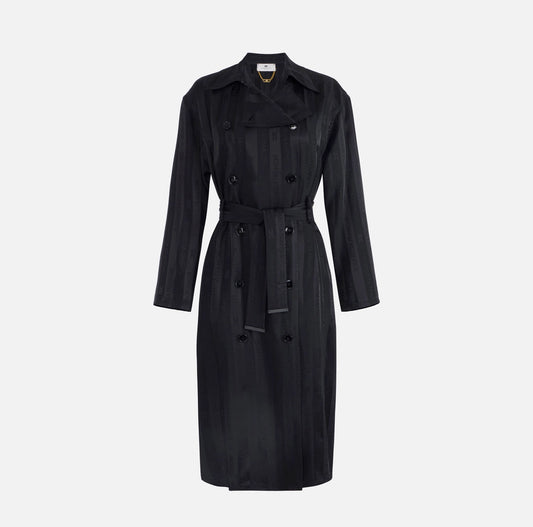 Satin trench coat with jacquard stripes
