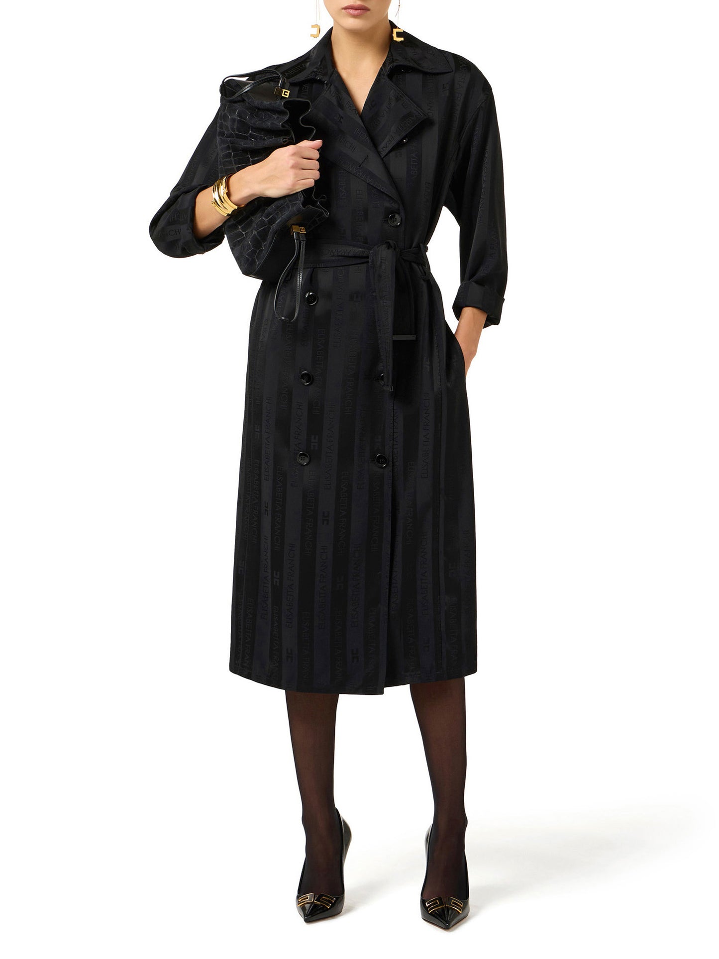 Satin trench coat with jacquard stripes