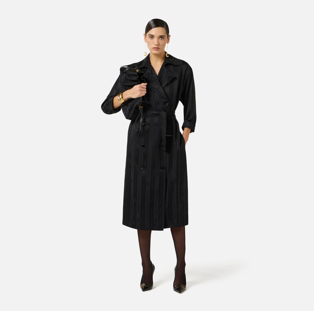 Satin trench coat with jacquard stripes