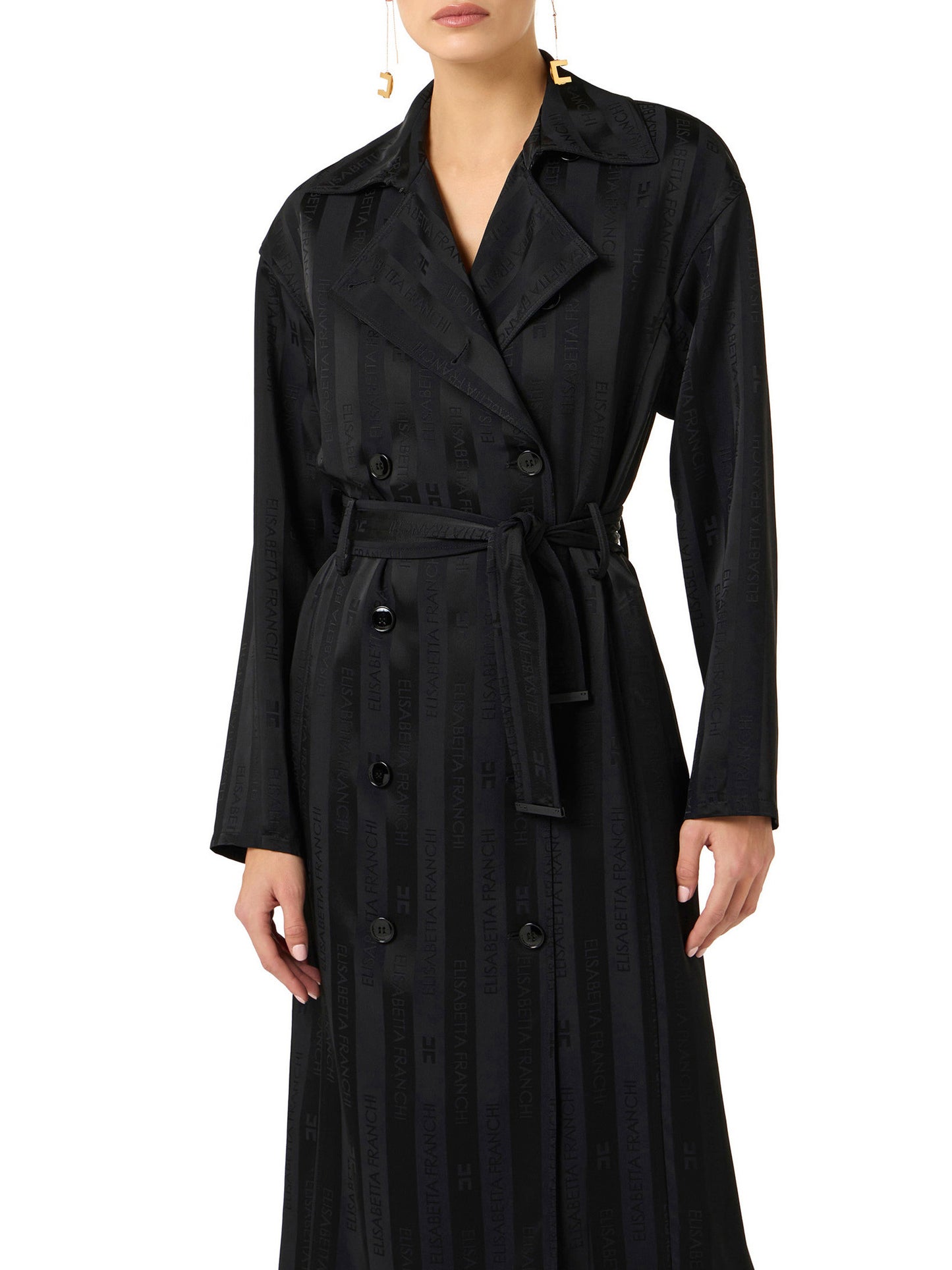 Satin trench coat with jacquard stripes