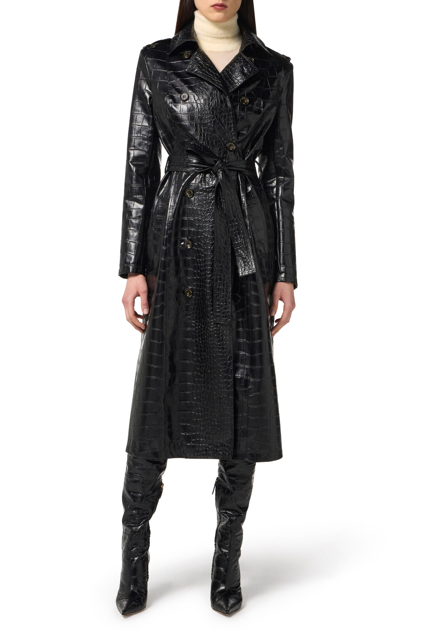 Trench coat with crocodile print