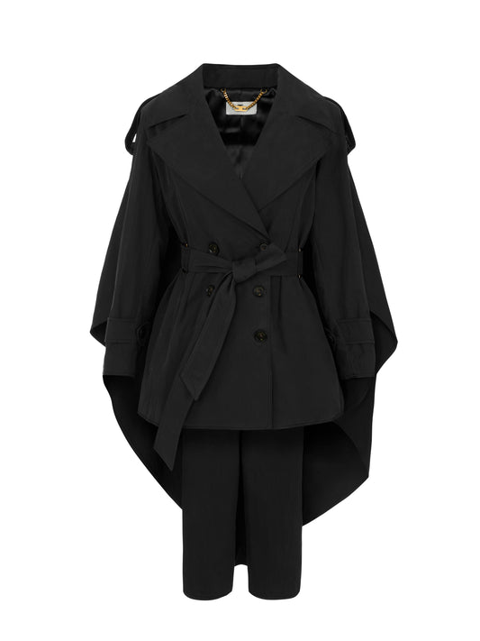 Technical cotton trench coat in Nero – luxury fashion at Meranesy