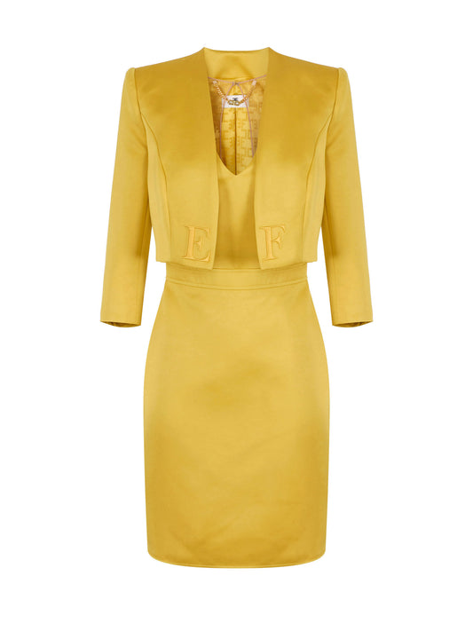 Dress in duchess satin and tulle with jacket