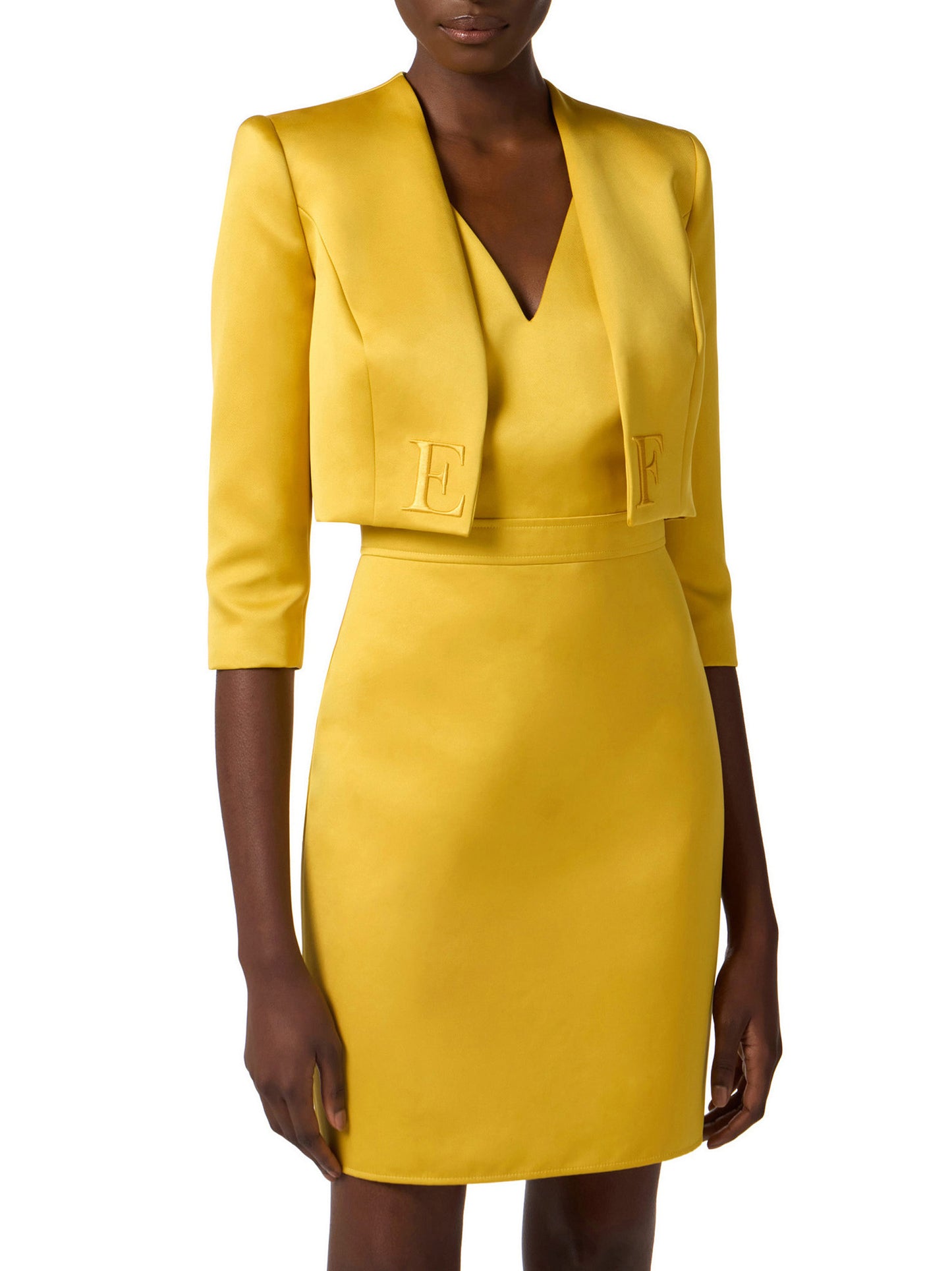 Dress in duchess satin and tulle with jacket