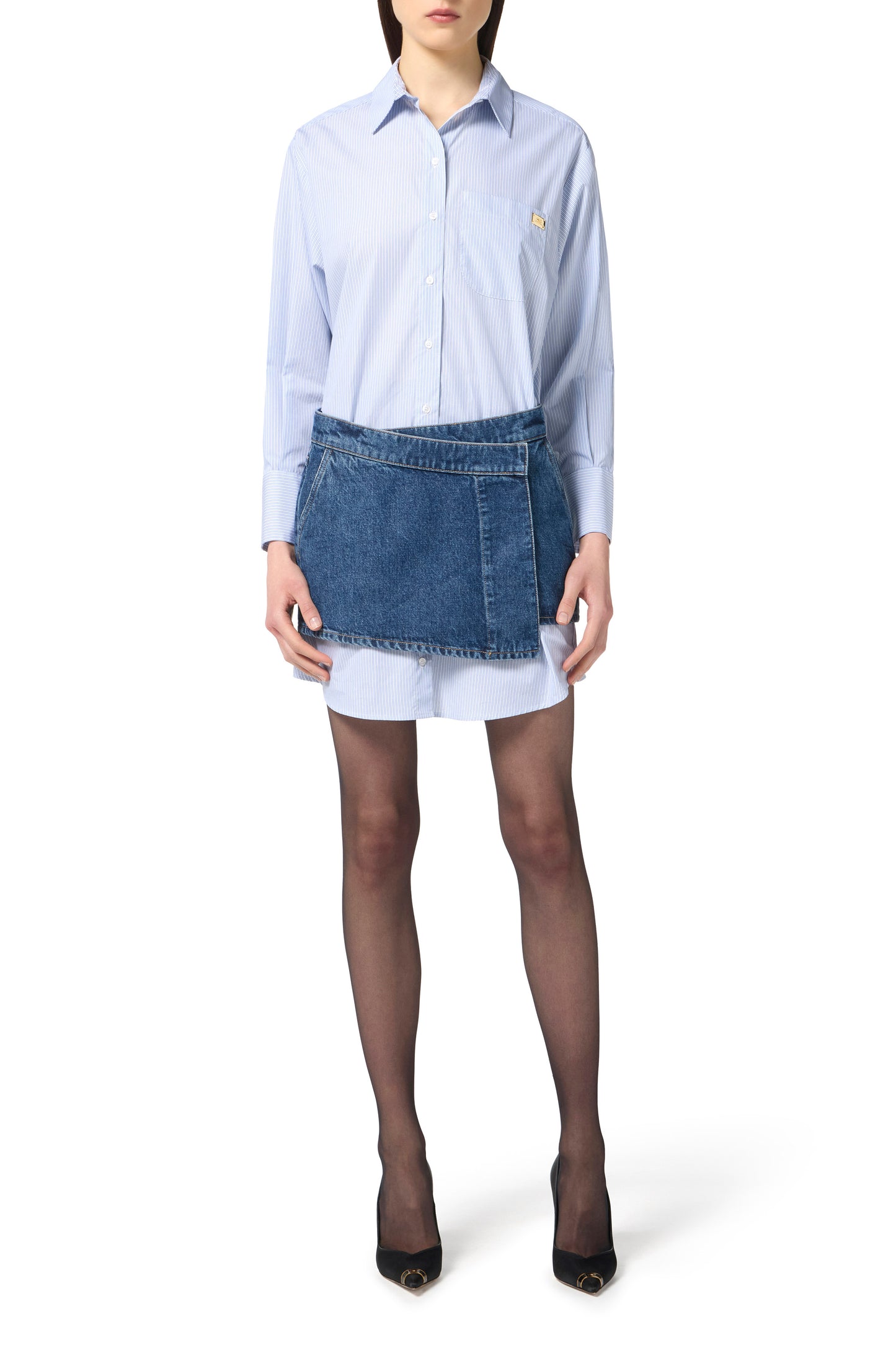 Cotton poplin and denim dress