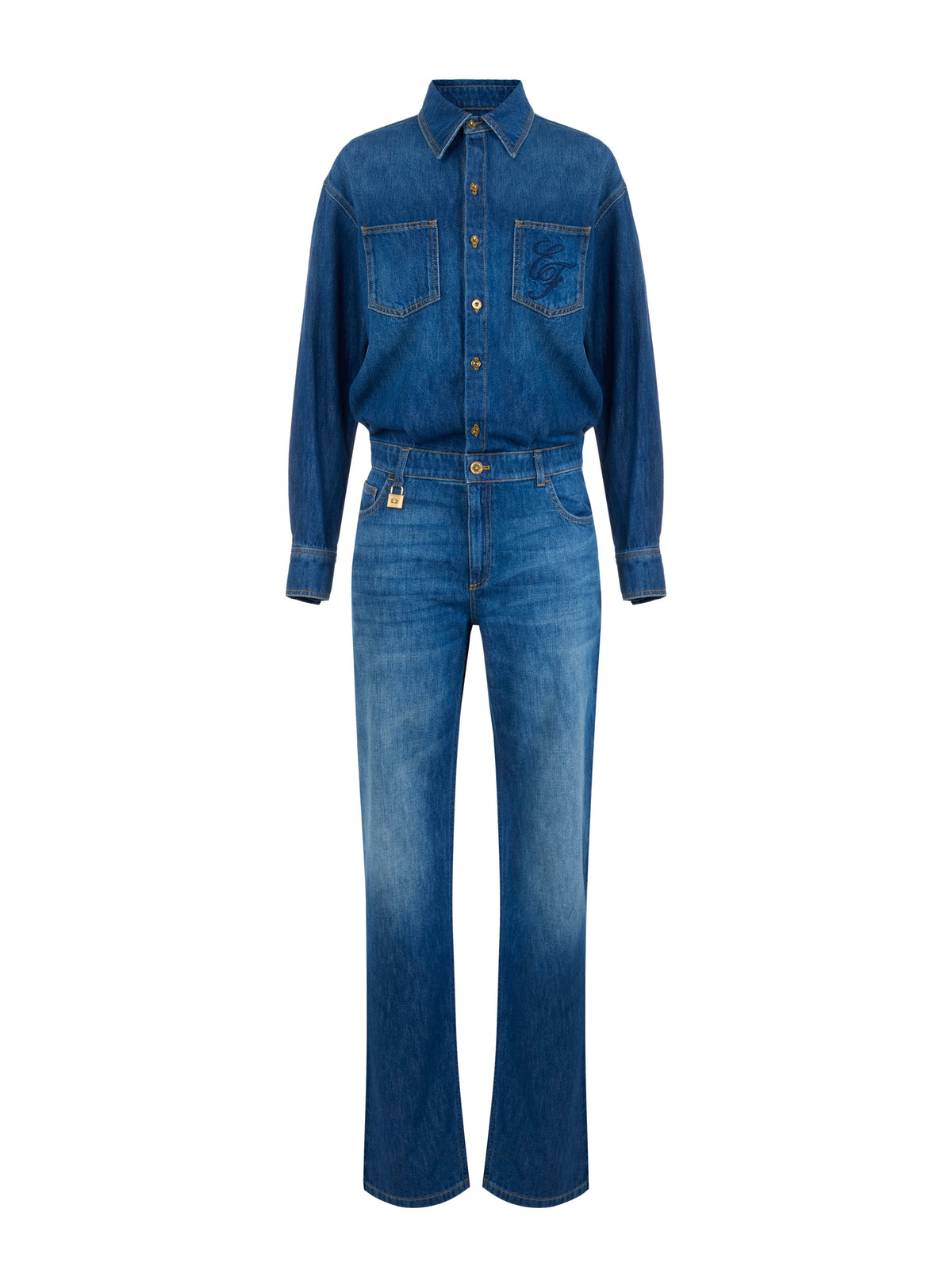 Denim jumpsuit with jewel padlock