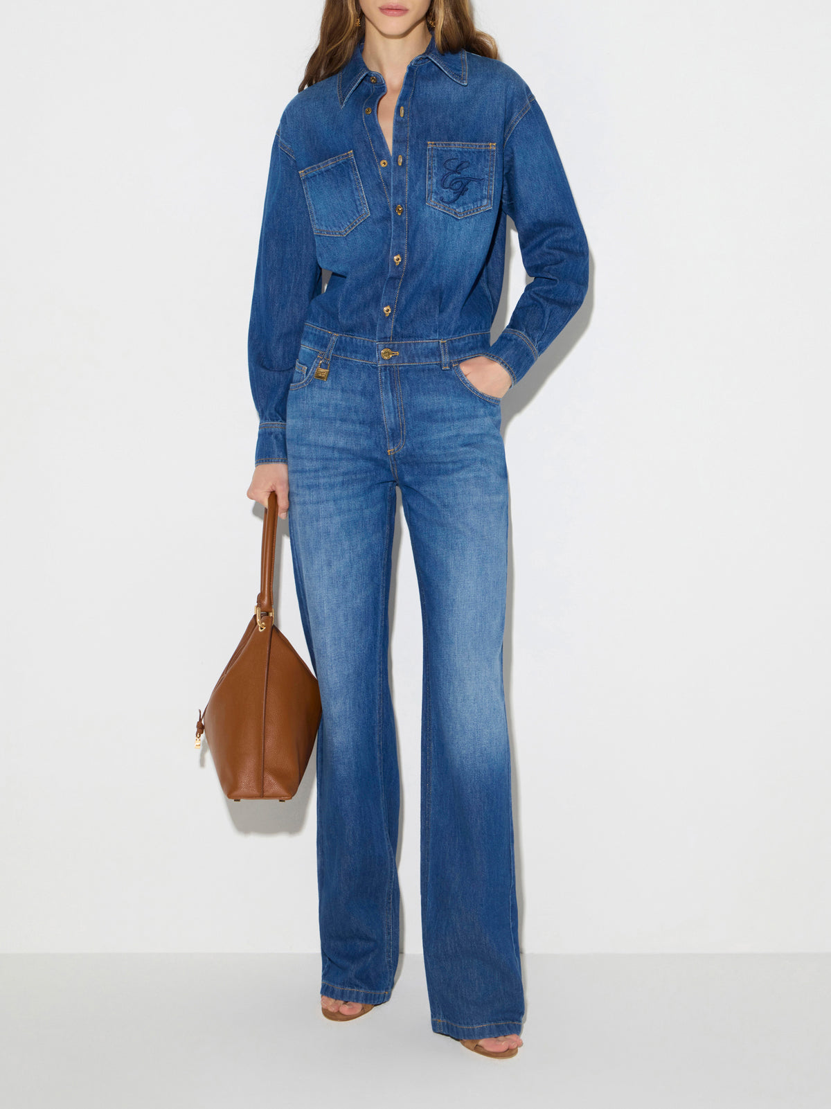 Denim jumpsuit with jewel padlock
