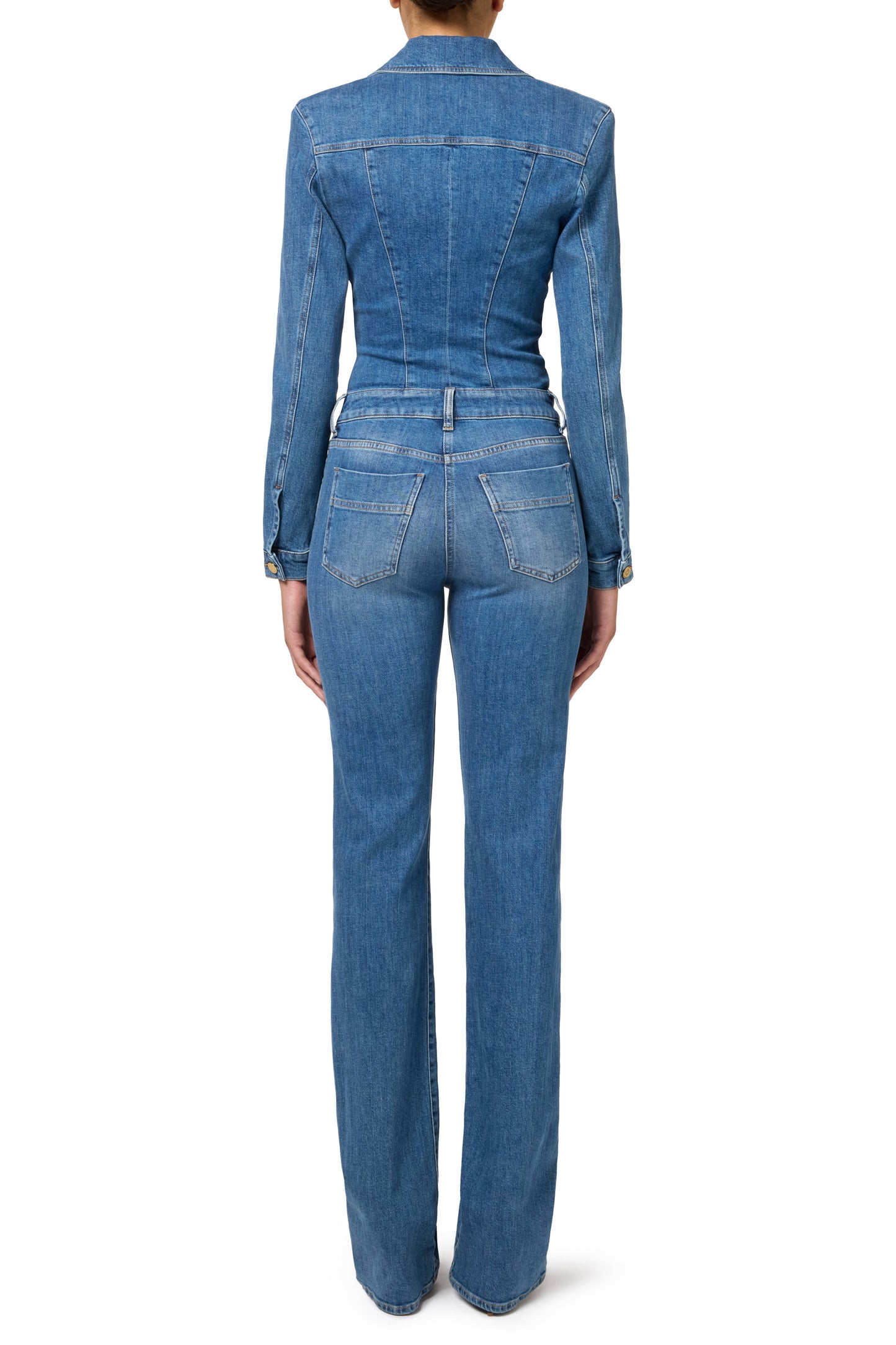 Denim jumpsuit with zip and shoulder pads