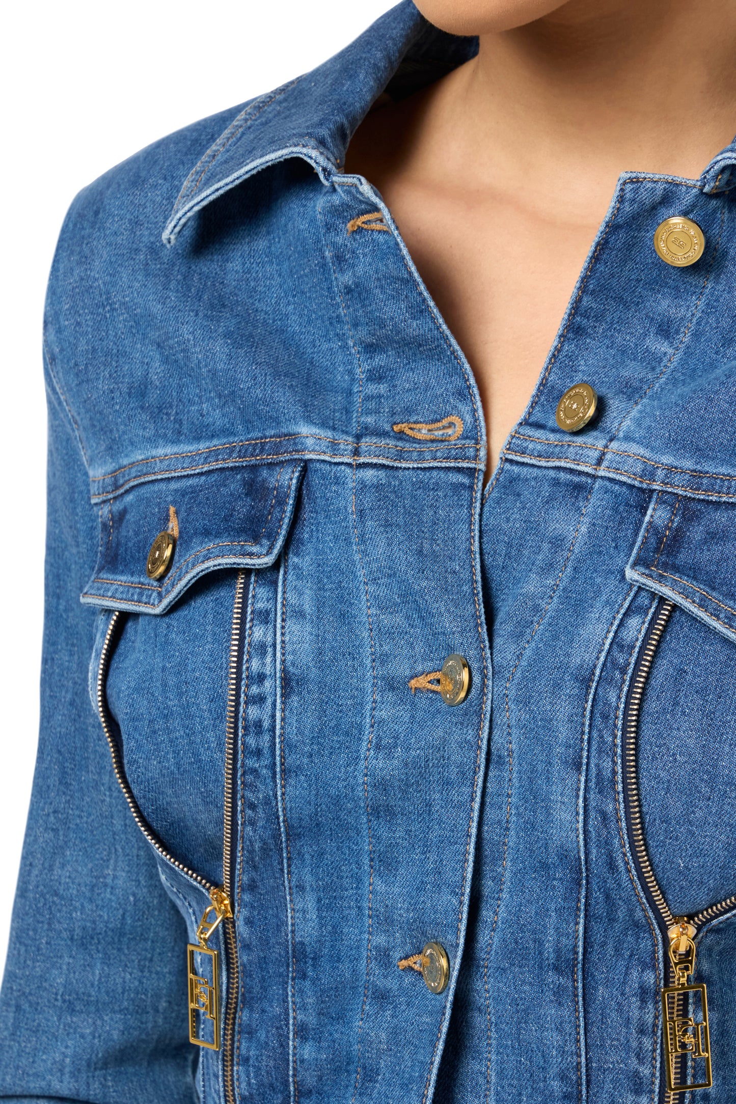 Denim jumpsuit with zip and shoulder pads