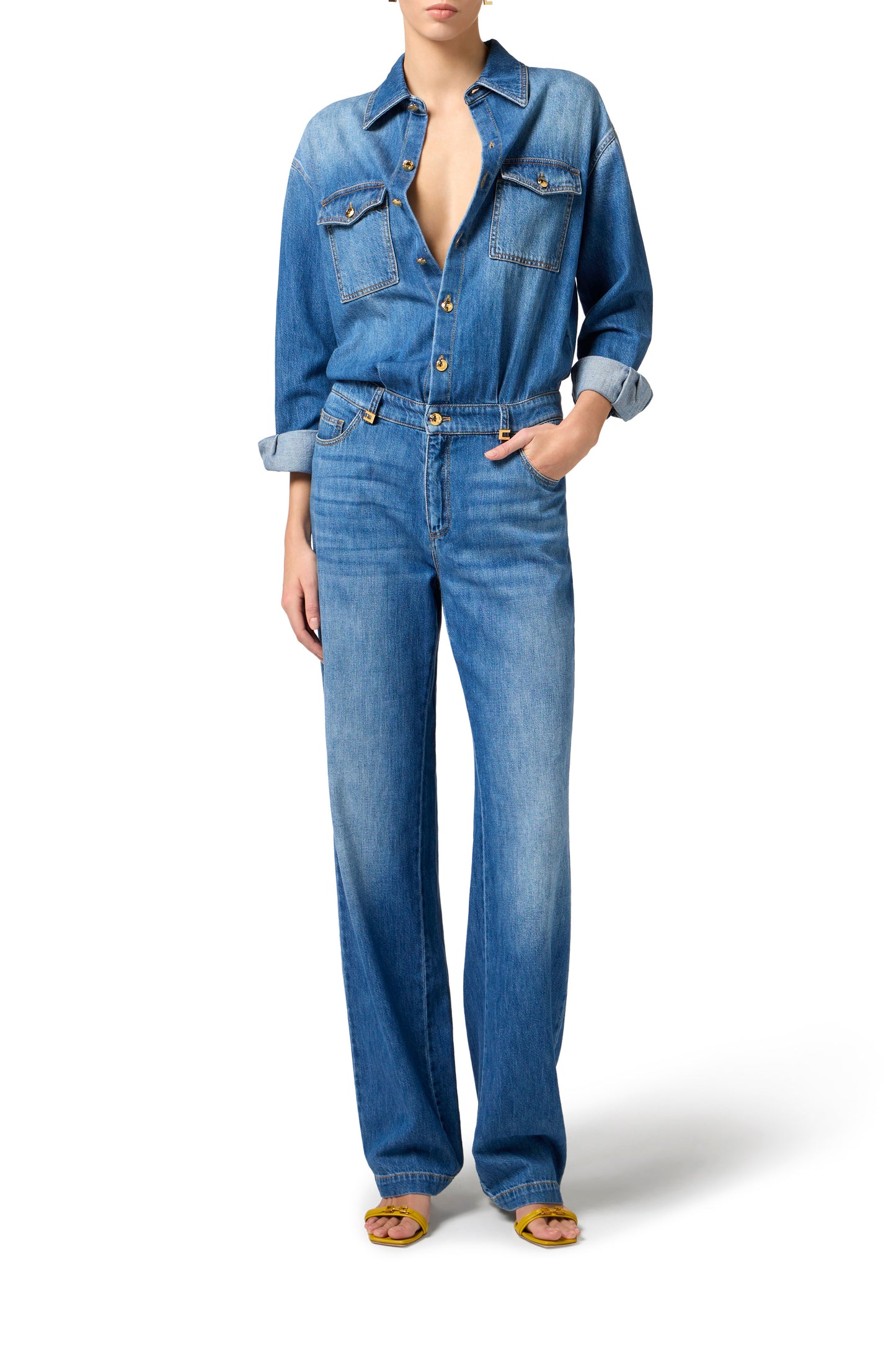 Denim jumpsuit with logo detail