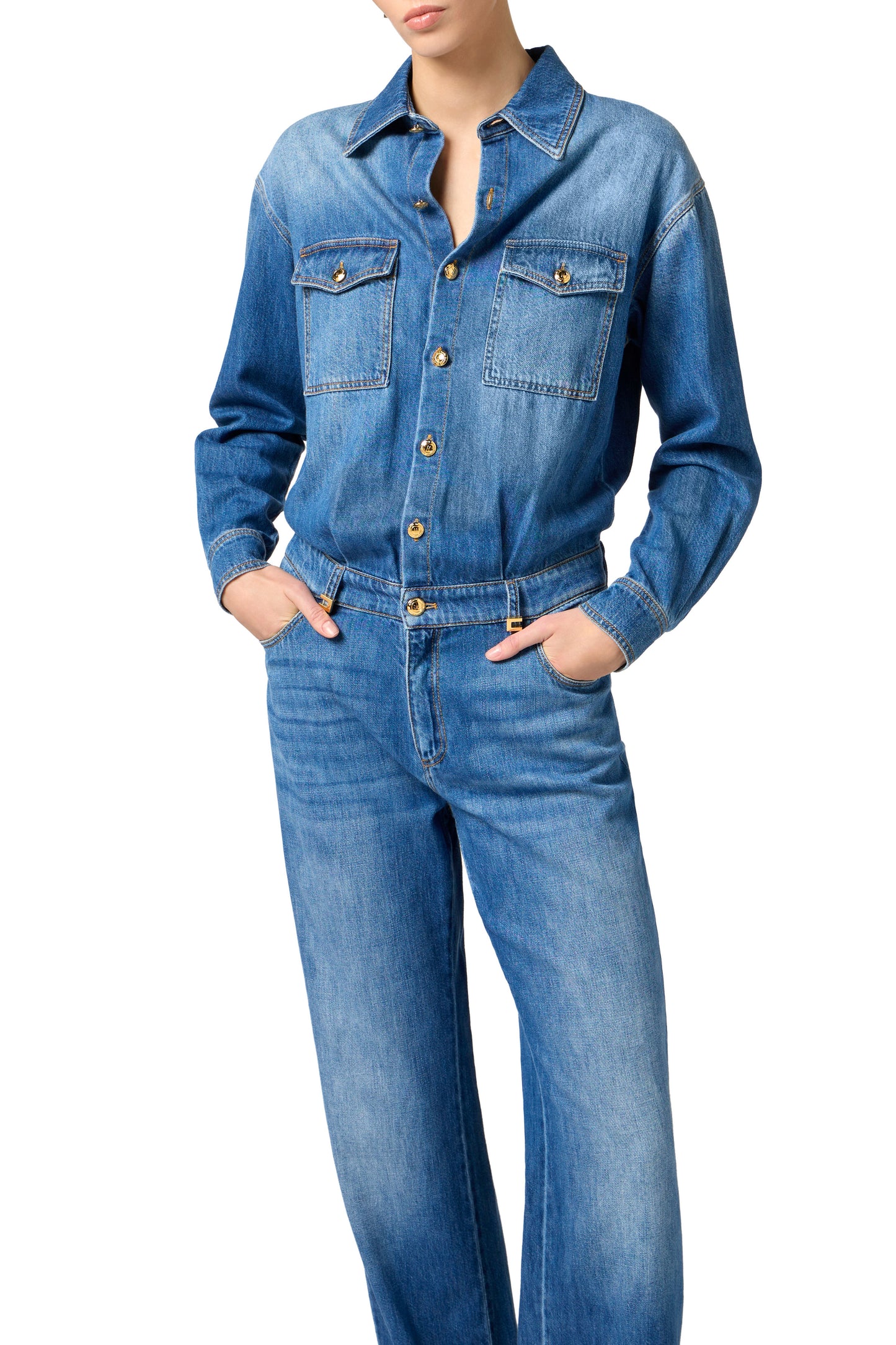 Denim jumpsuit with logo detail