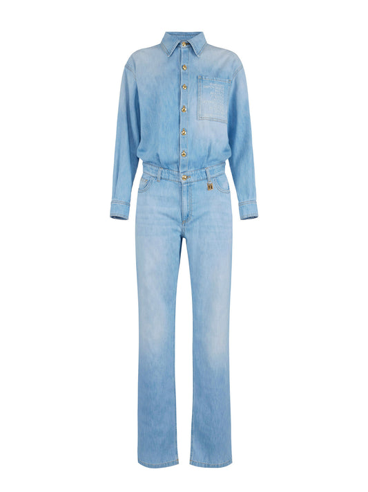 Denim jumpsuit with lettering detail
