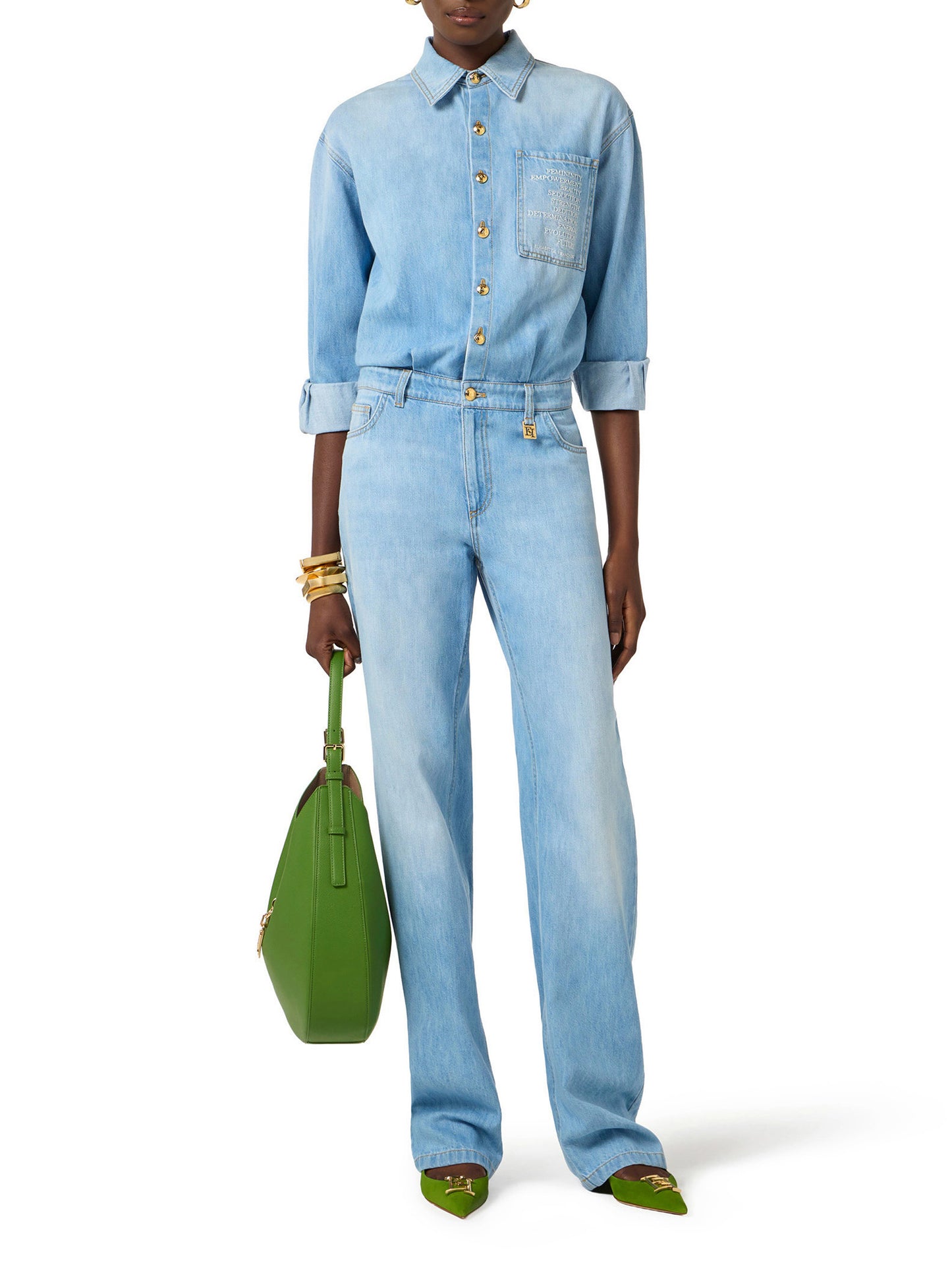 Denim jumpsuit with lettering detail