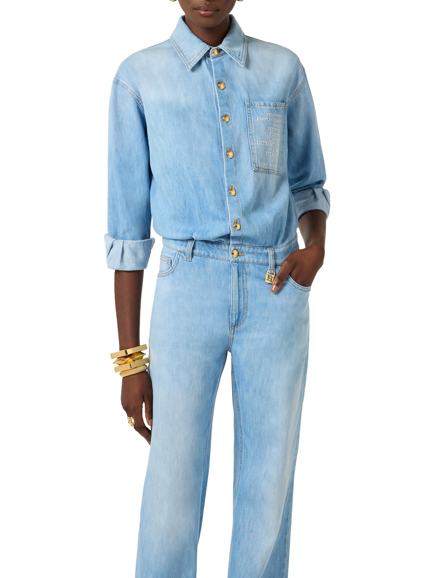 Denim jumpsuit with lettering detail