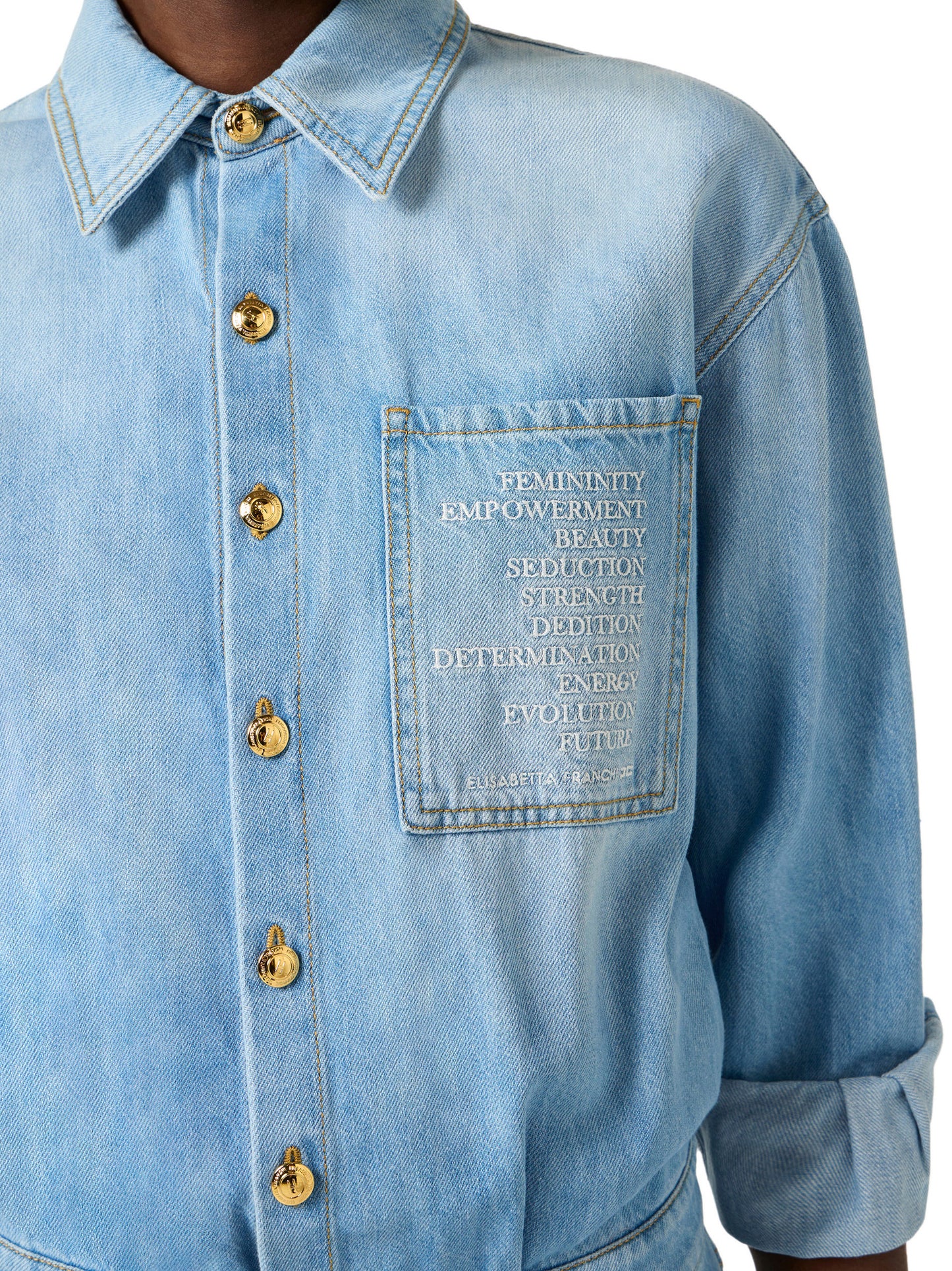 Denim jumpsuit with lettering detail