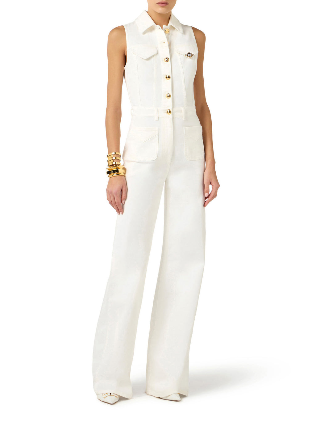 Denim jumpsuit with logo detail