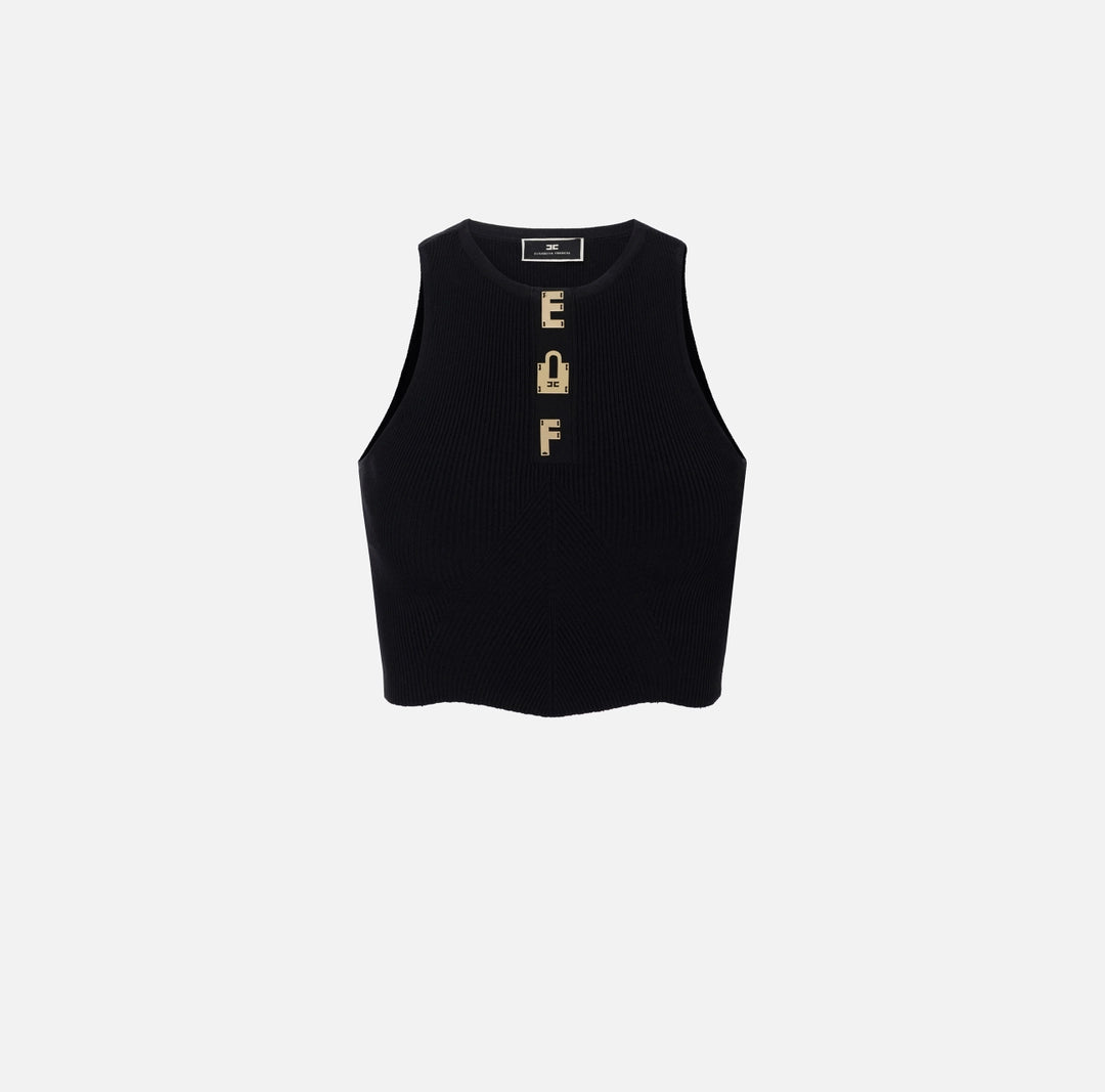 Viscose cropped top with lettering