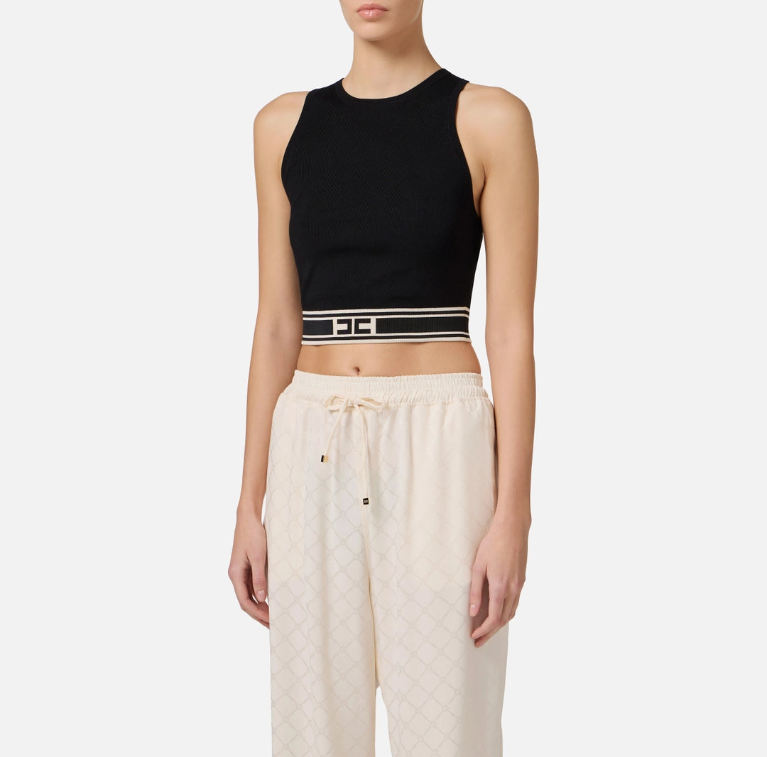 Viscose cropped top with contrasting bands