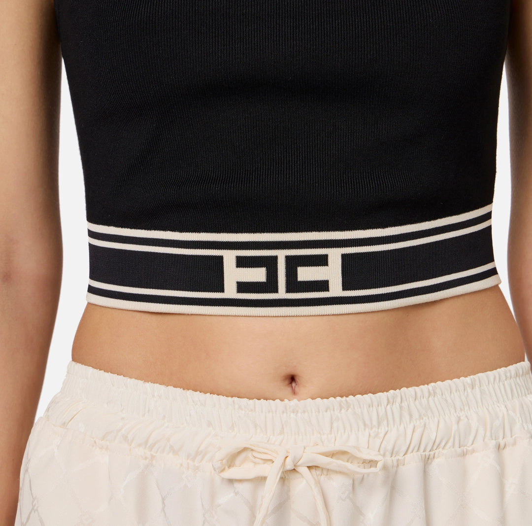 Viscose cropped top with contrasting bands