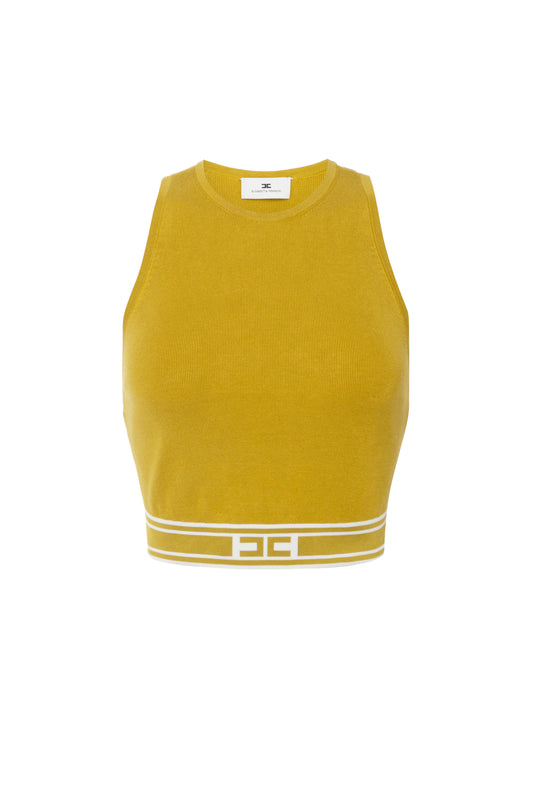 Viscose cropped top with contrasting bands