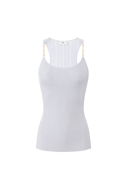 Top in ribbed knit fabric with openwork details