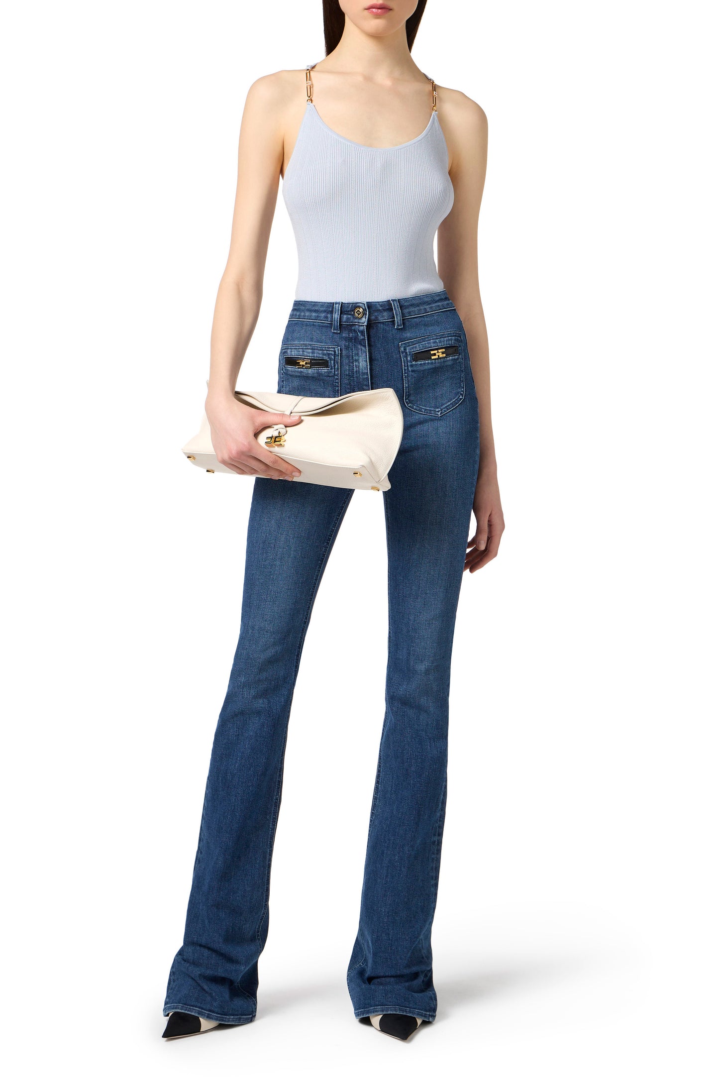 Top in ribbed knit fabric with openwork details