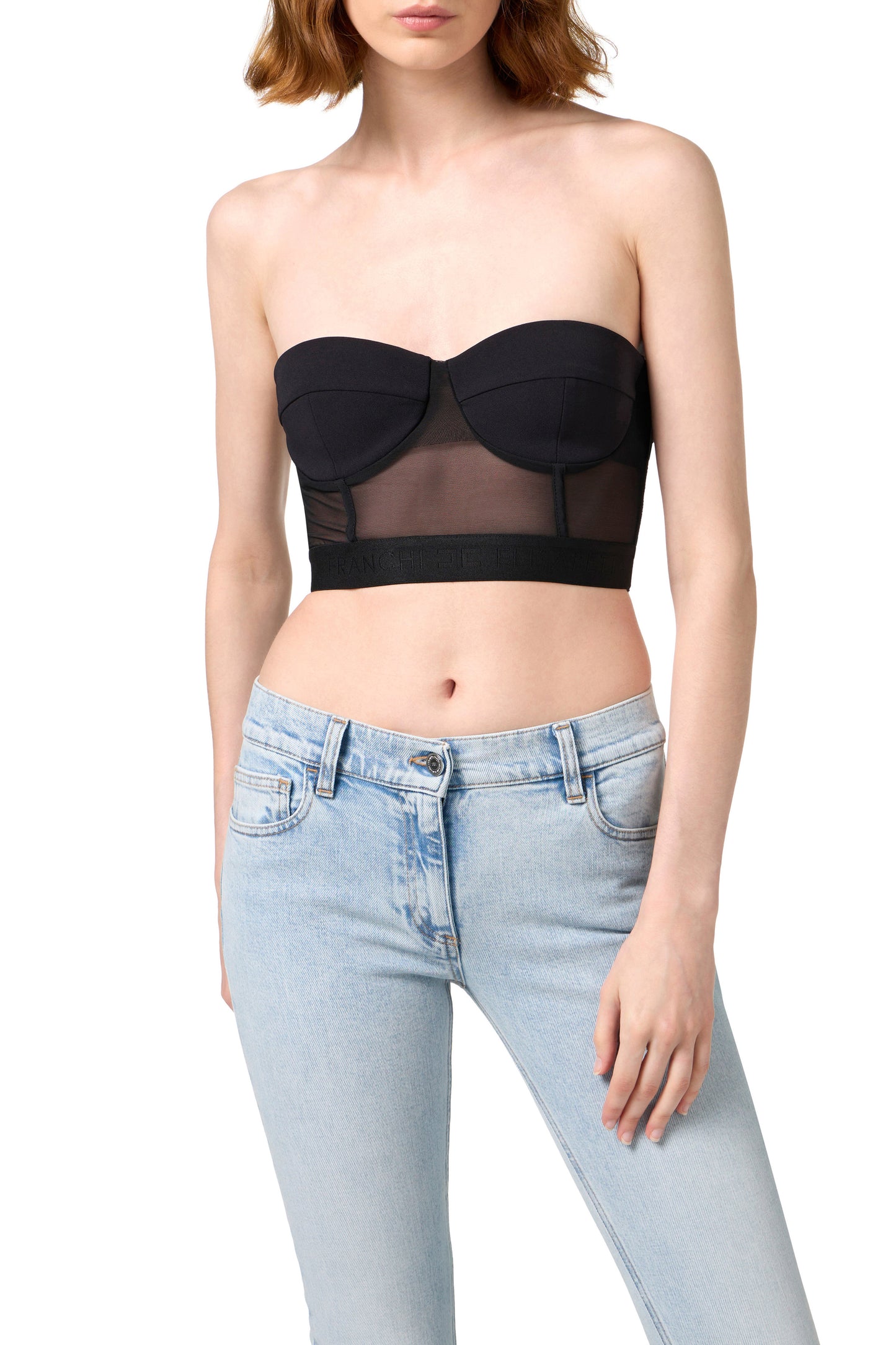 Balconette top in crêpe and tulle fabric with elastic band