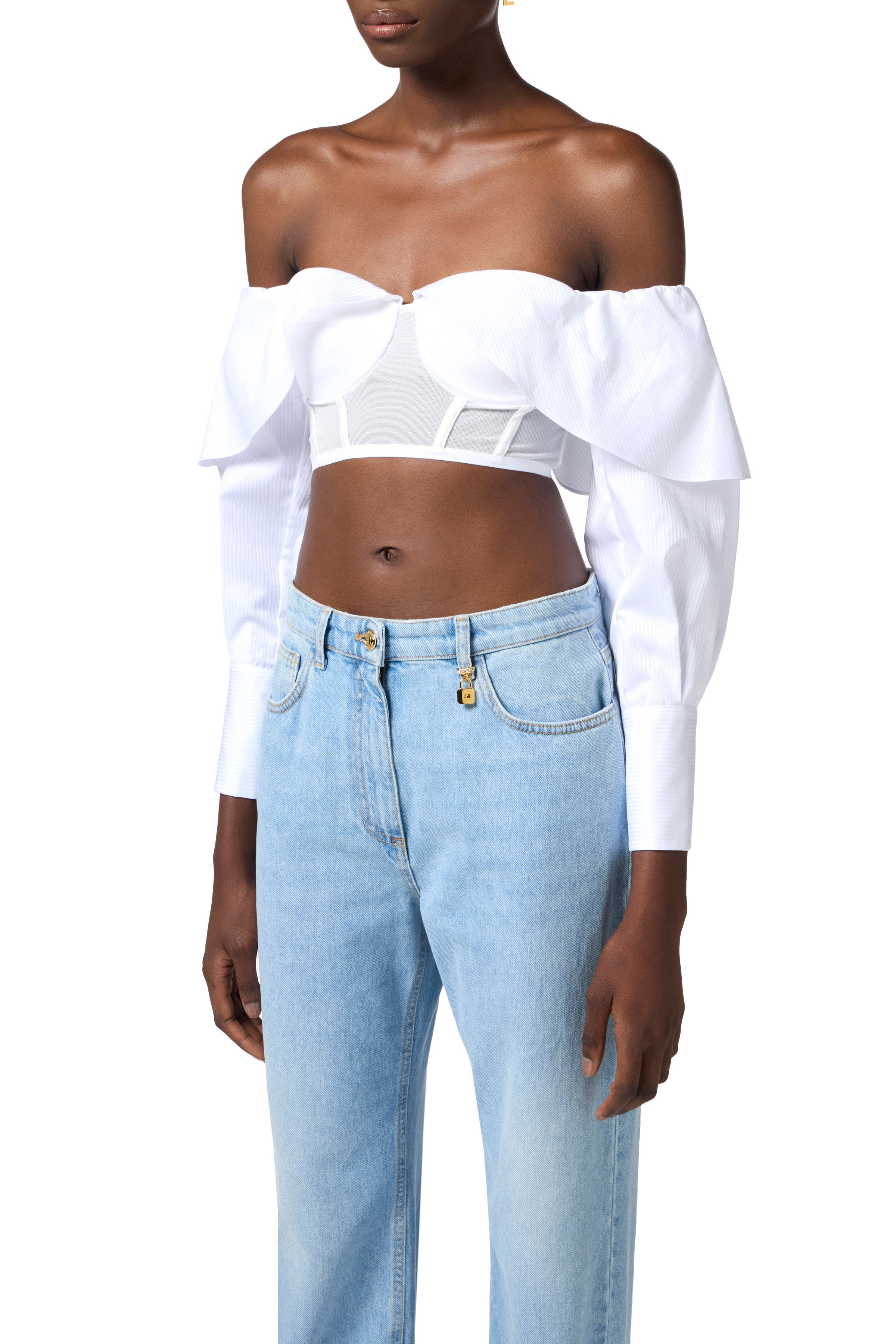 Top made of cotton and tulle with cufflinks | LAST PIECE: 40/42