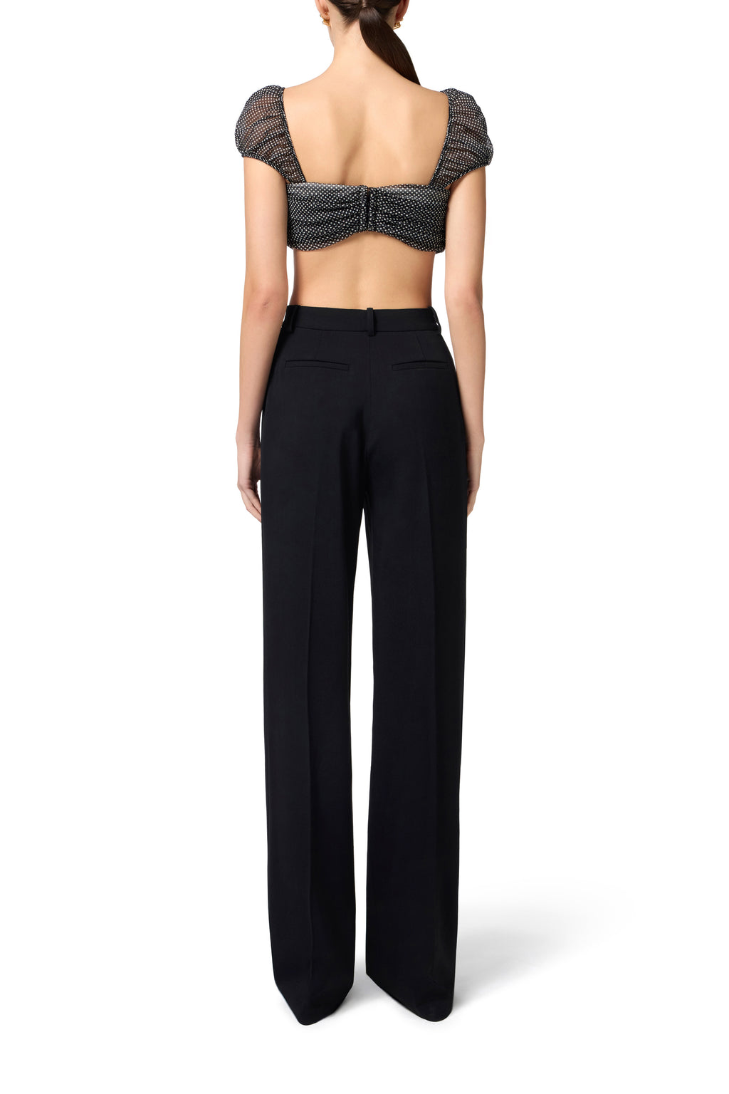 Top in tulle fabric with polka dot print and embroidered flower | LAST PIECE: 40/42
