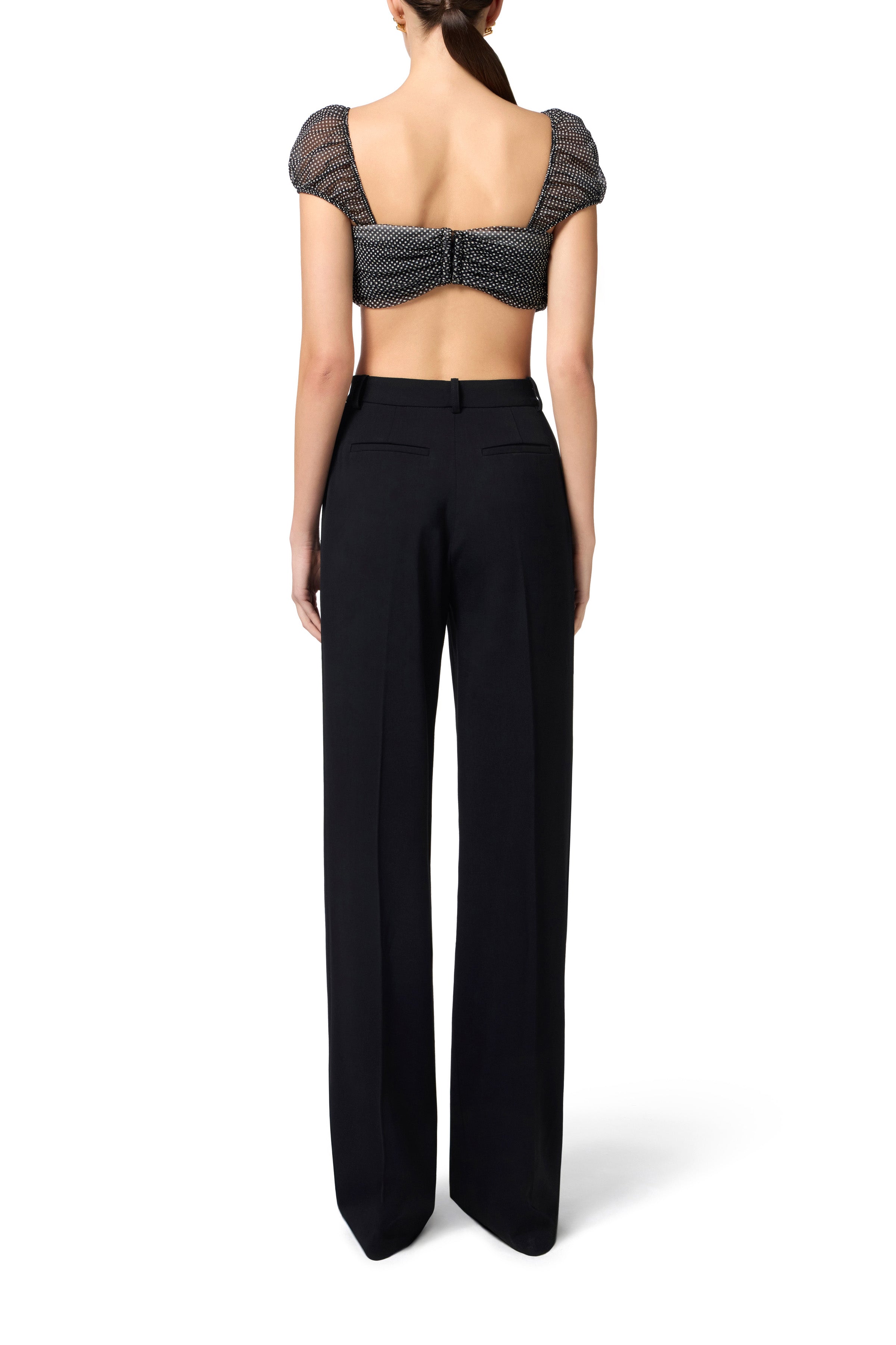 Top in tulle fabric with polka dot print and embroidered flower | LAST PIECE: 40/42