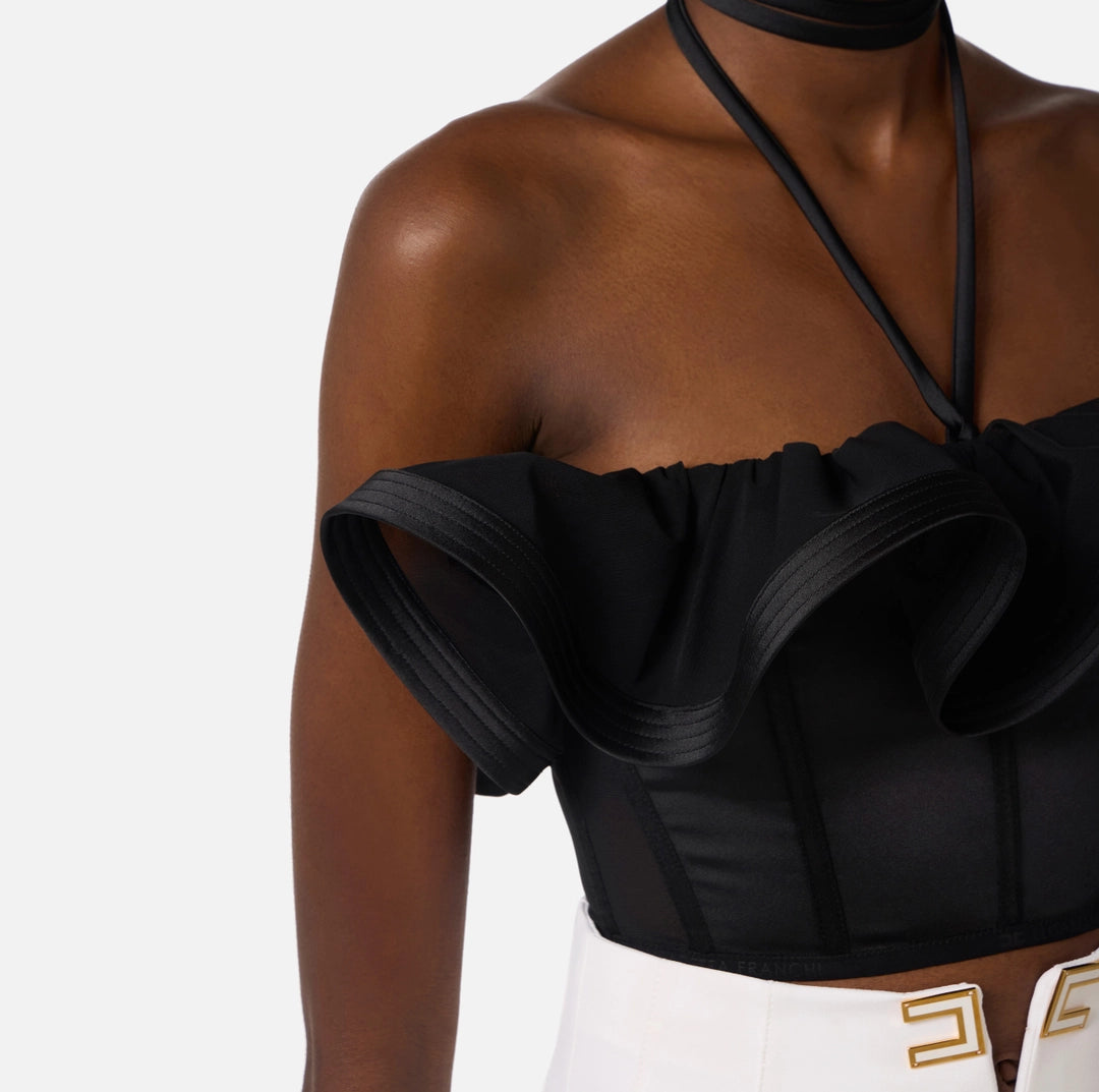 Satin top with maxi ruffle