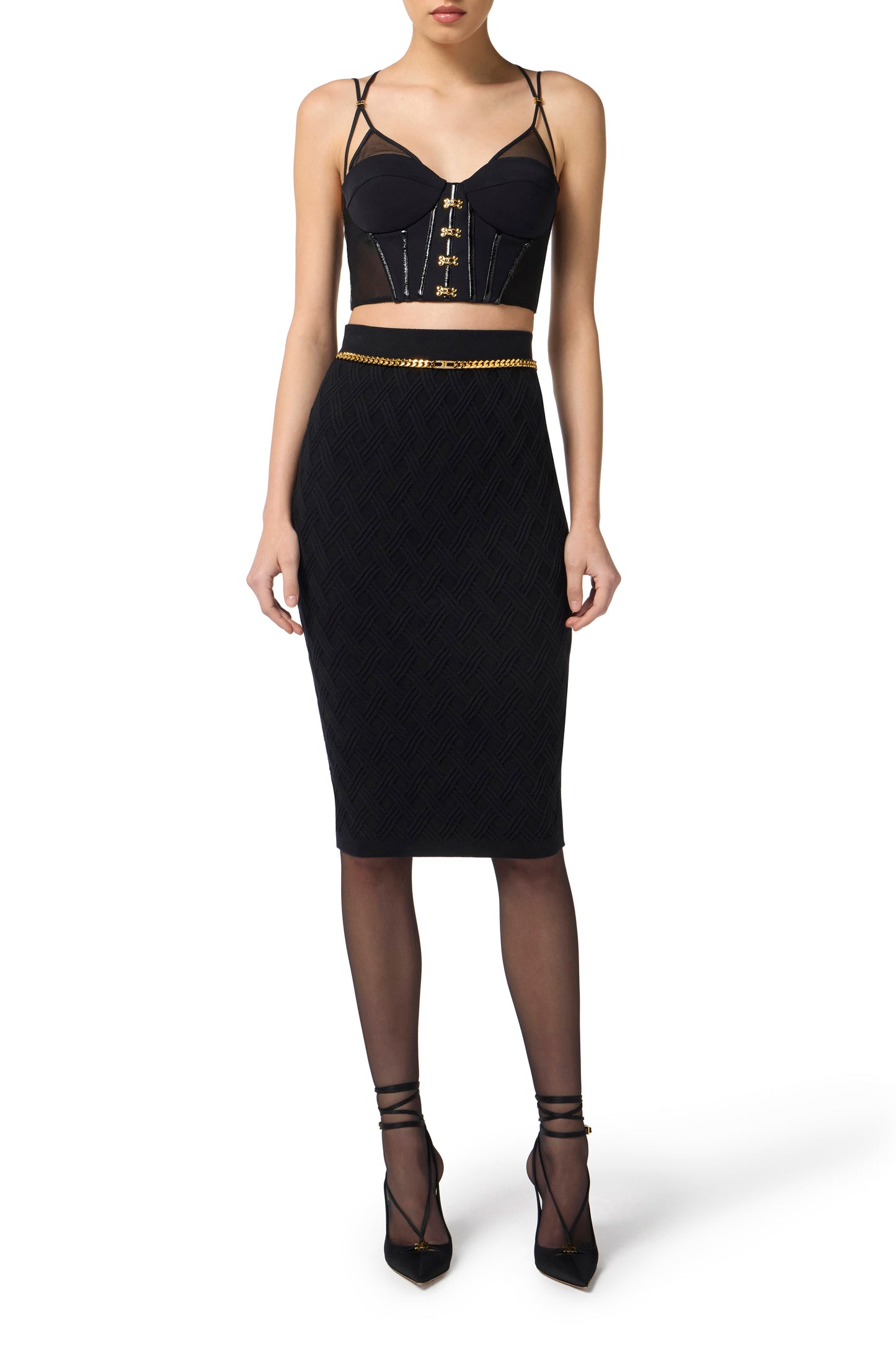 Top in neoprene fabric with corset details