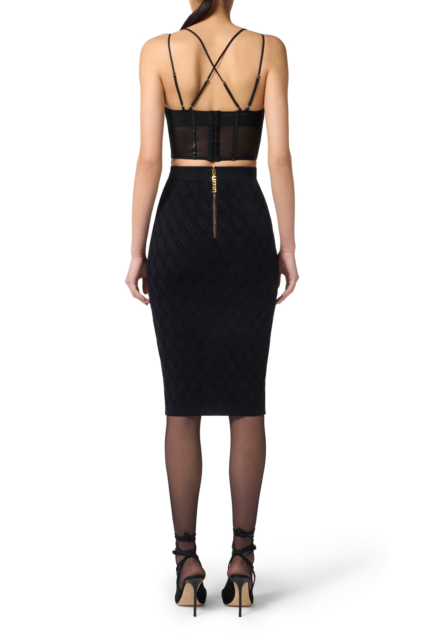 Top in neoprene fabric with corset details