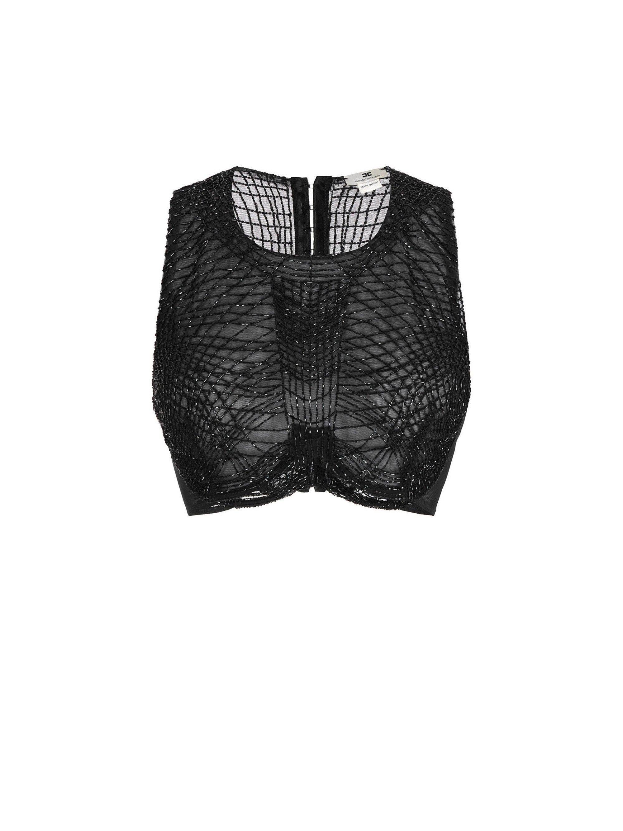 Top in tulle fabric with embroidered crystals