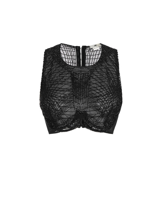 Top in tulle fabric with embroidered crystals