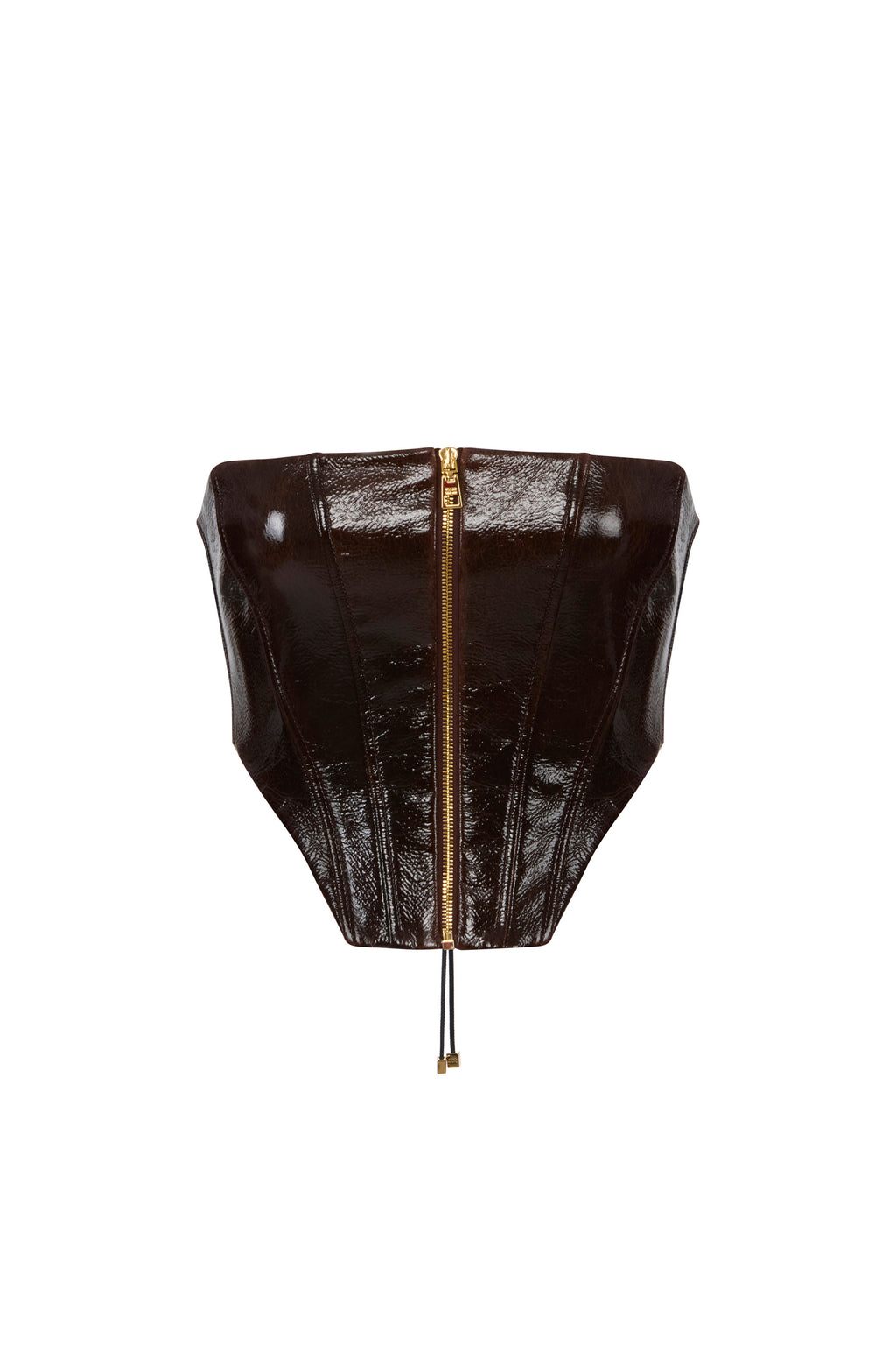 Bustier top in coated cloth fabric with zip