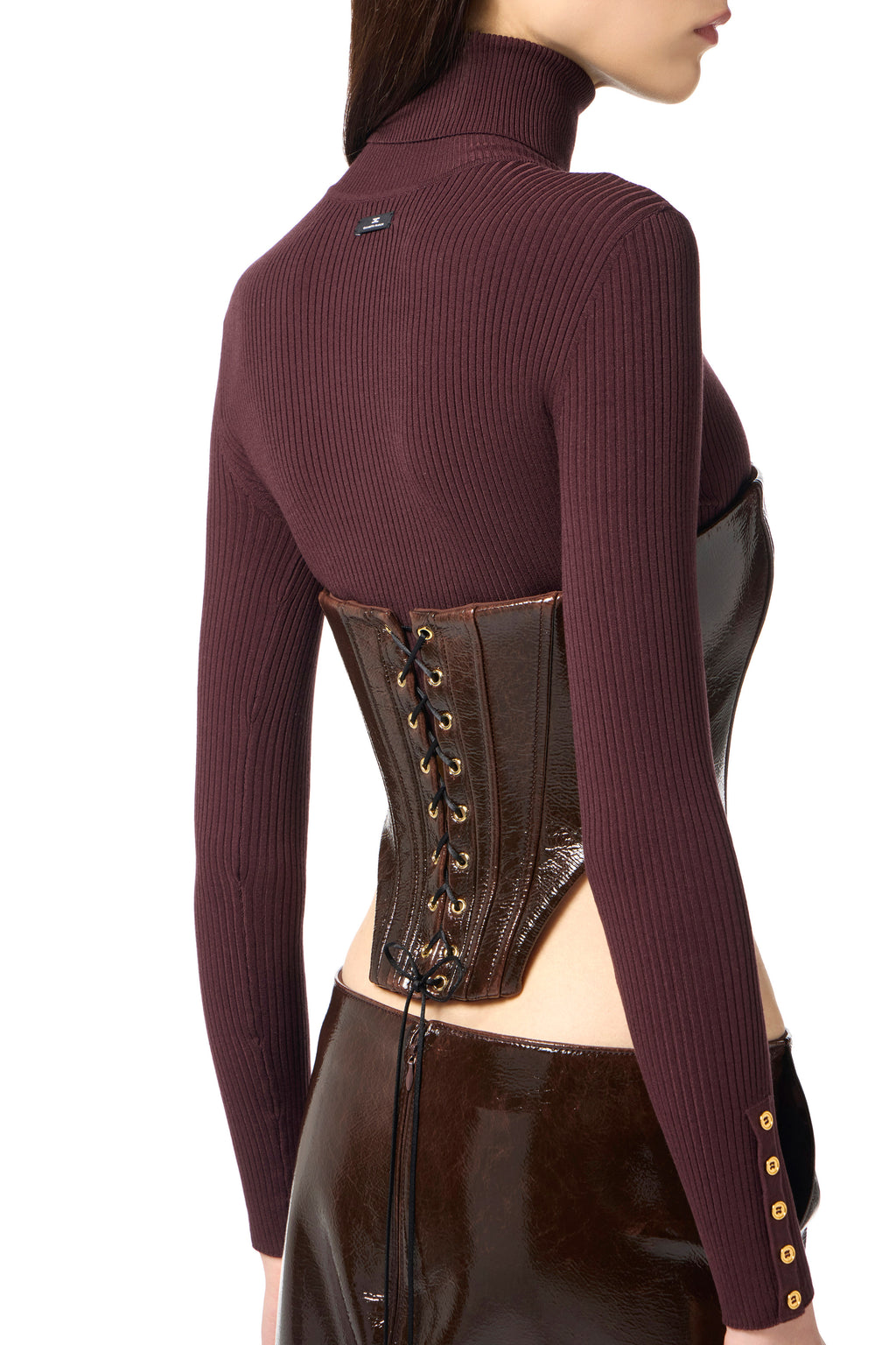 Bustier top in coated cloth fabric with zip