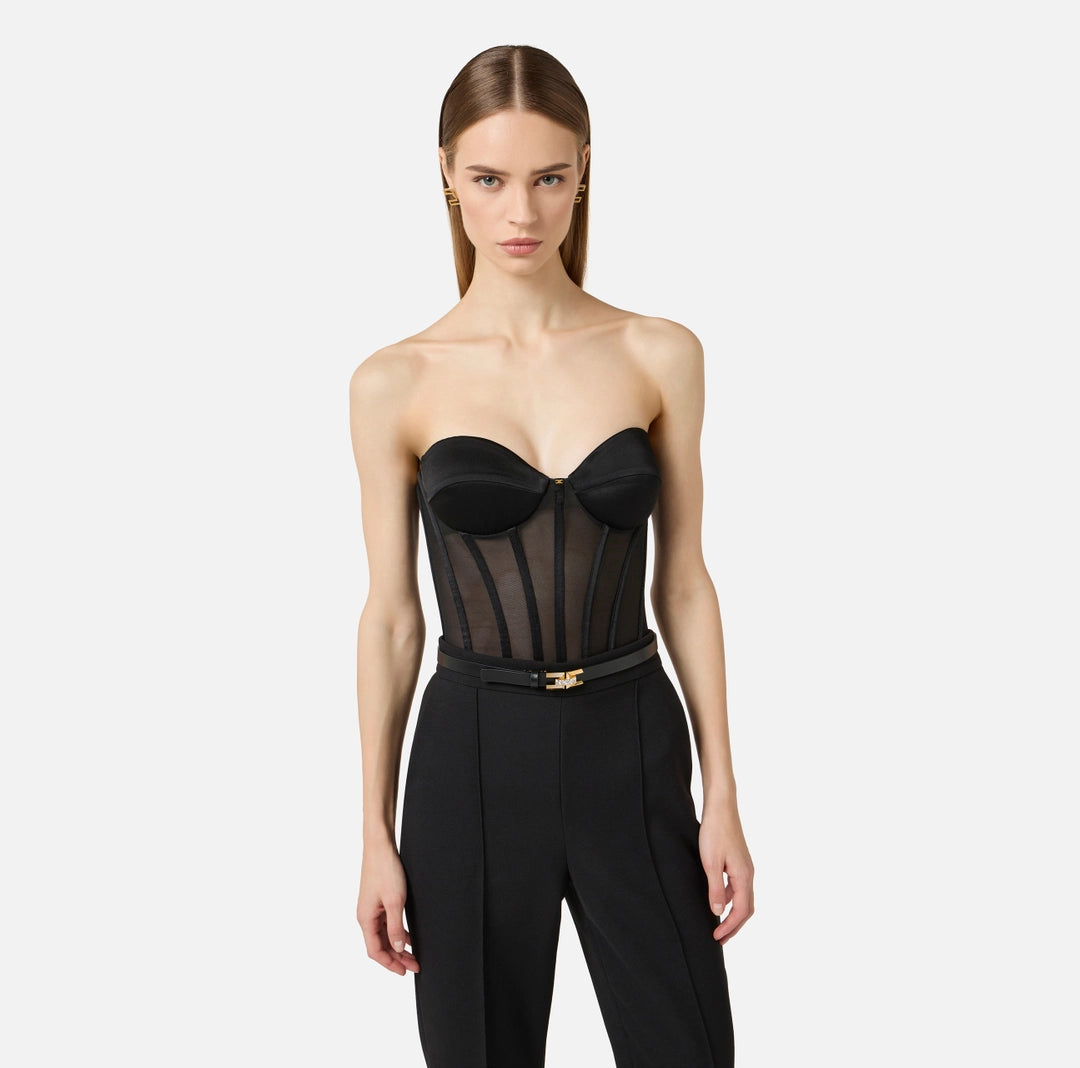 Tulle and satin bustier top