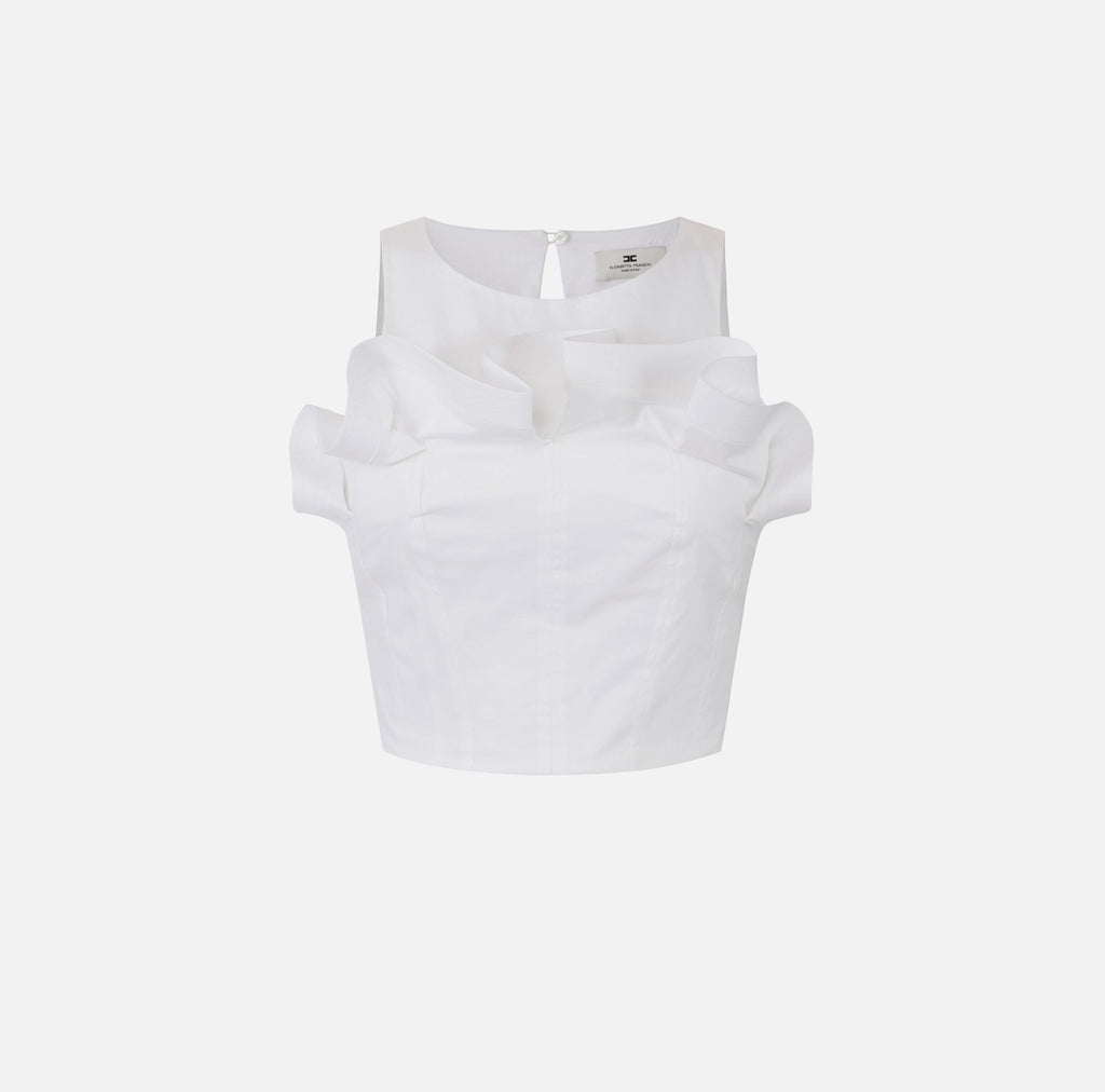 Stretch cotton top with flounce